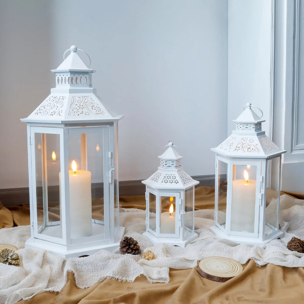 Set of 3 18''&13"&10"High White Hexagonal Decorative Hanging Lantern-1