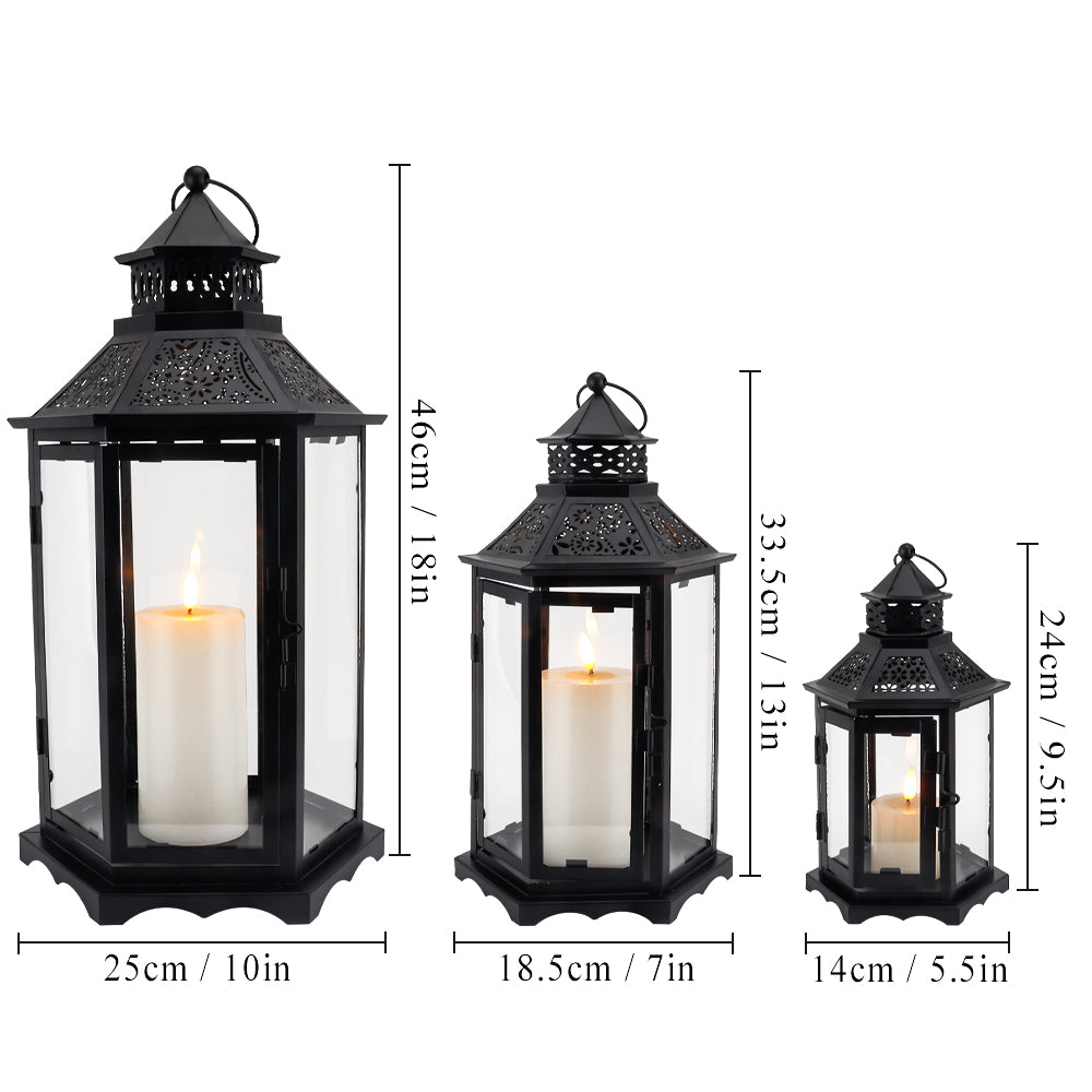 Set of 3 Black Hexagonal Decorative Hanging Lantern 18'' High-1