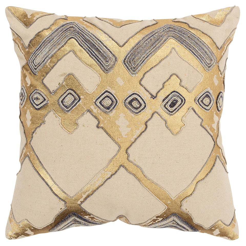 Beige Gold Foil Distressed Modern Throw Pillow-0