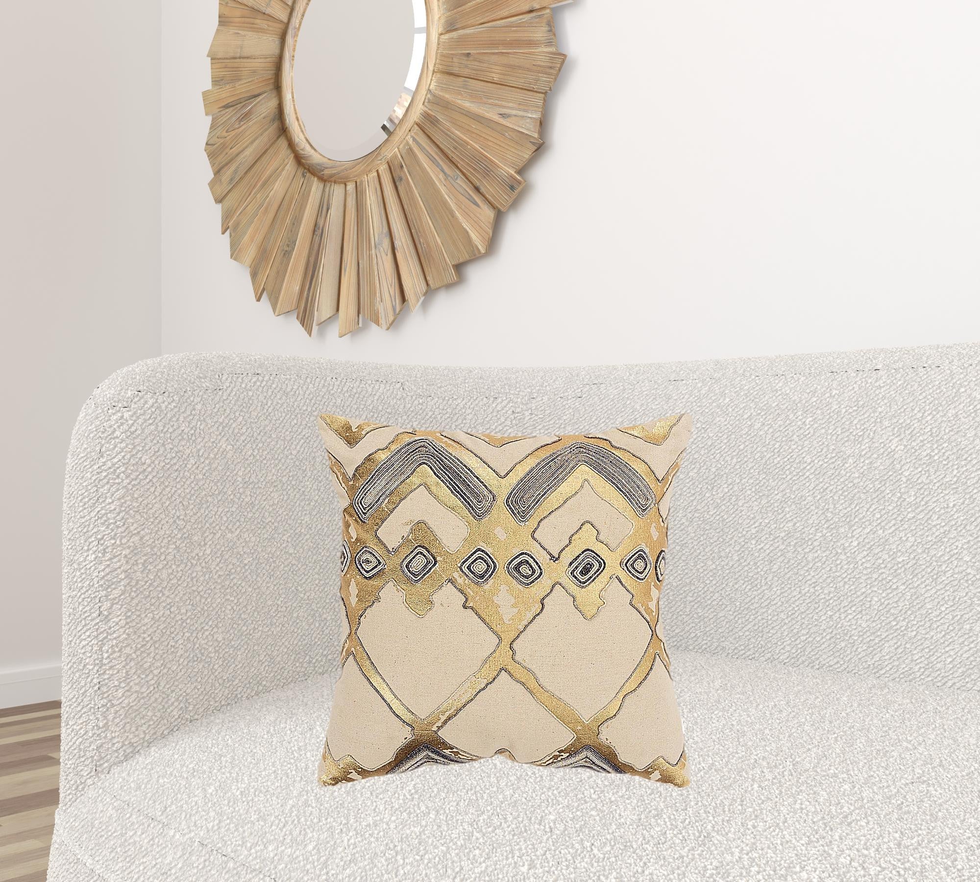 Beige Gold Foil Distressed Modern Throw Pillow-1