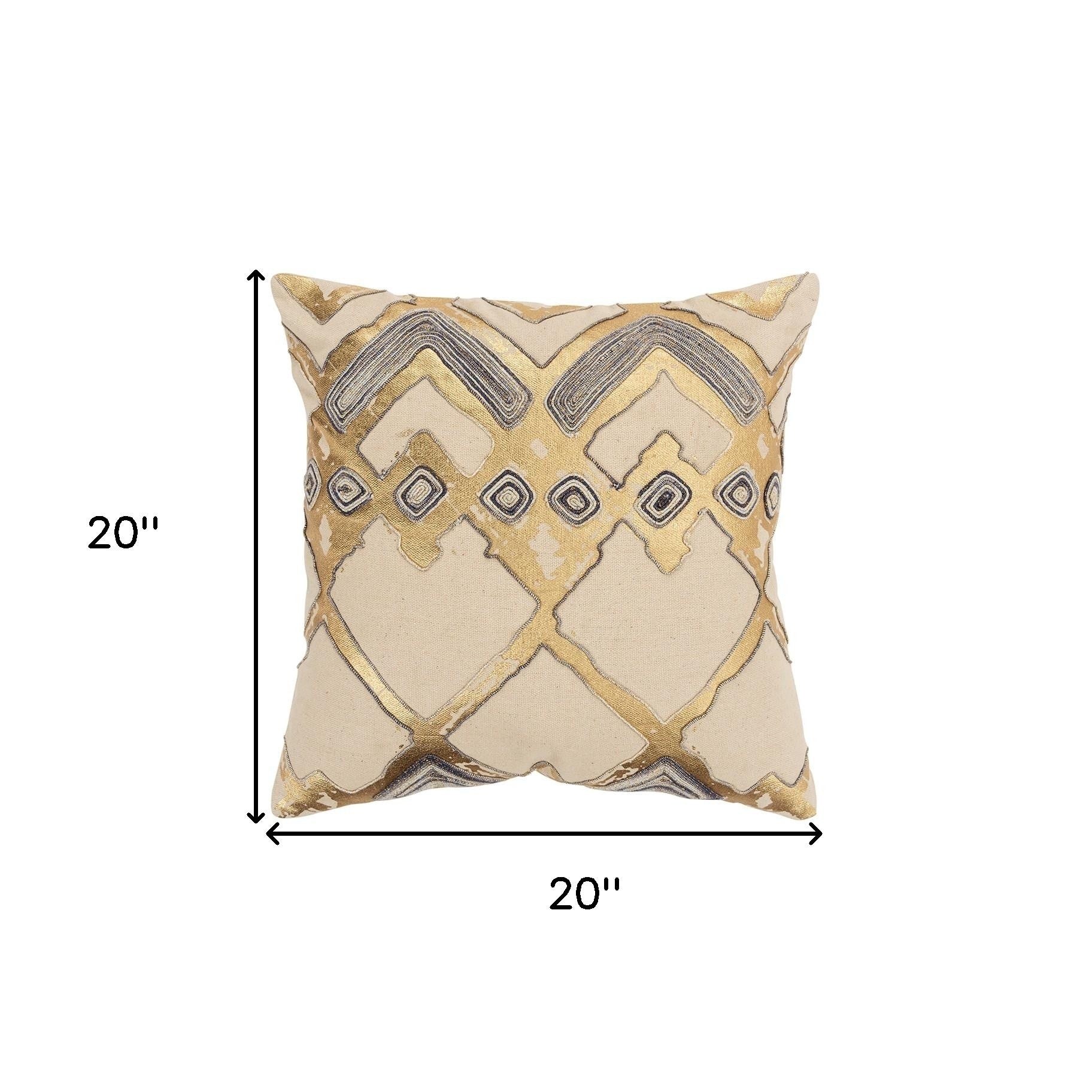 Beige Gold Foil Distressed Modern Throw Pillow-3