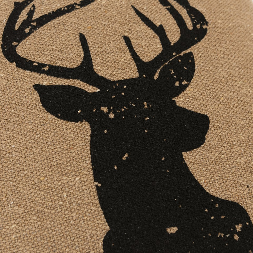 Tan Black Distressed Reindeer Throw Pillow-3