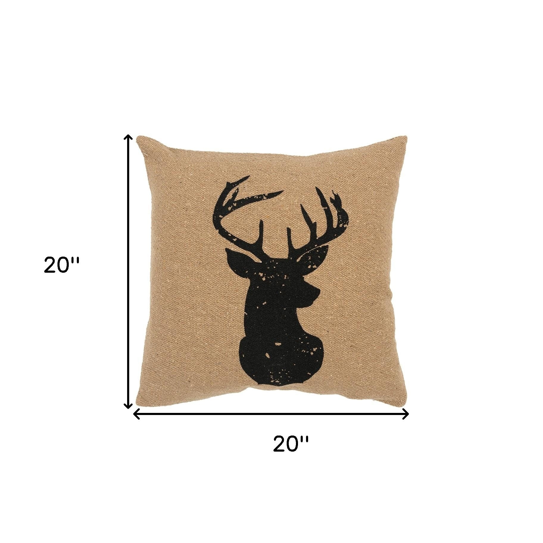 Tan Black Distressed Reindeer Throw Pillow-6