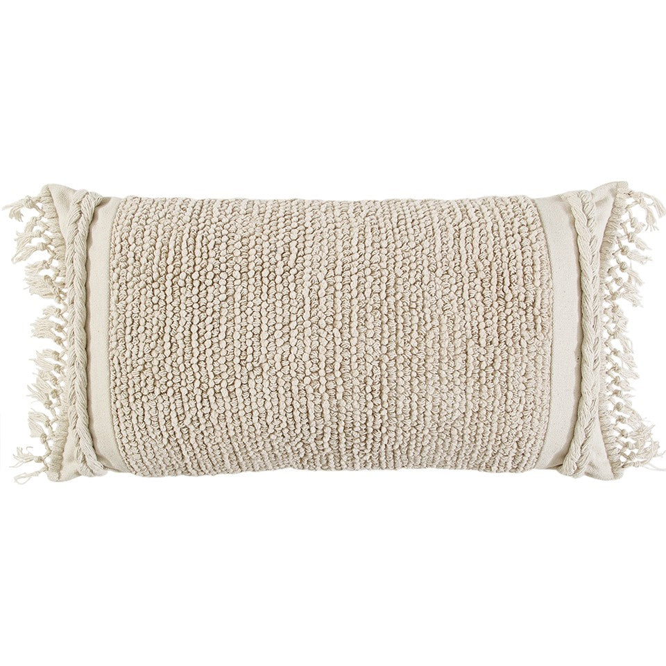 Ivory Braided Stripe Macrame Fringe Lumbar Pillow-0