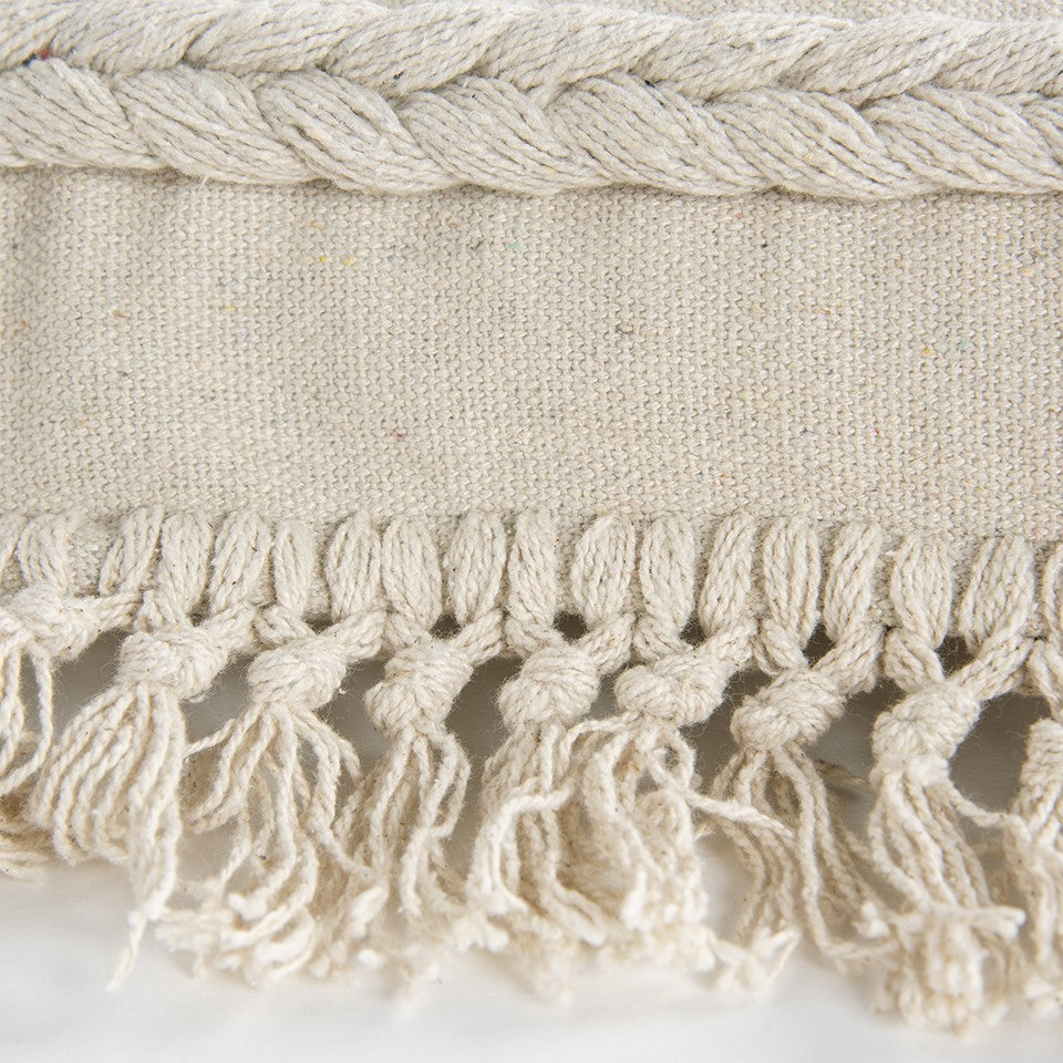 Ivory Braided Stripe Macrame Fringe Lumbar Pillow-6