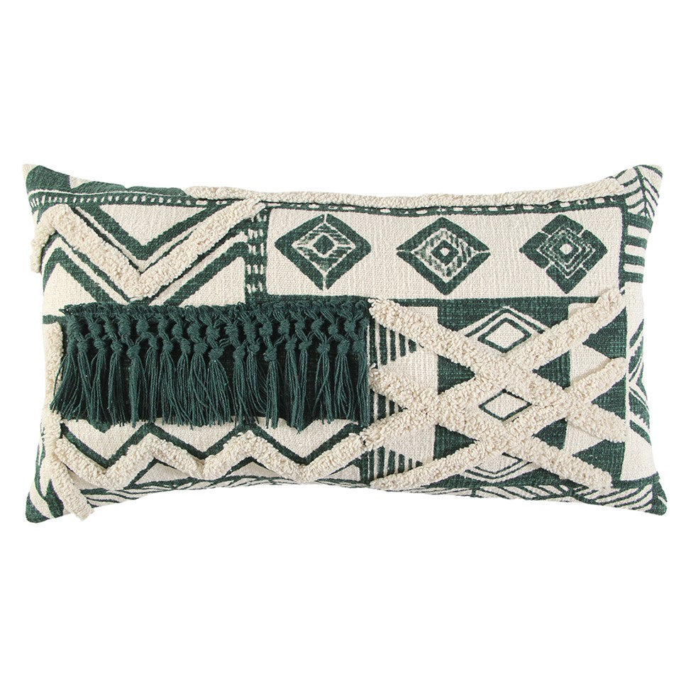 Ivory Green Geometric Boho Chic Lumbar Pillow-0