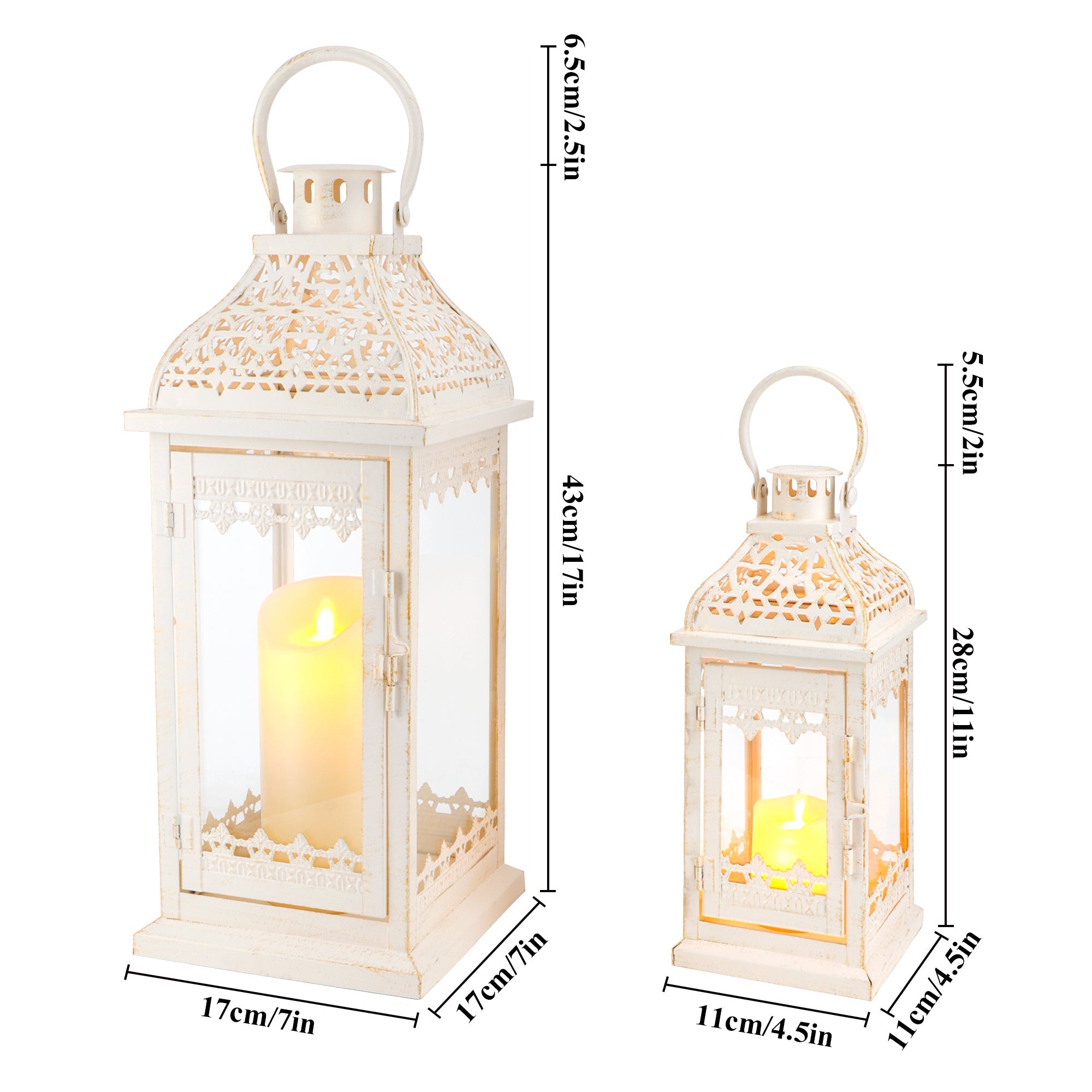 JHY DESIGN Set of 2 13''&19.5''H Decorative Candle Lanterns (Beige with Gold Brush)-1