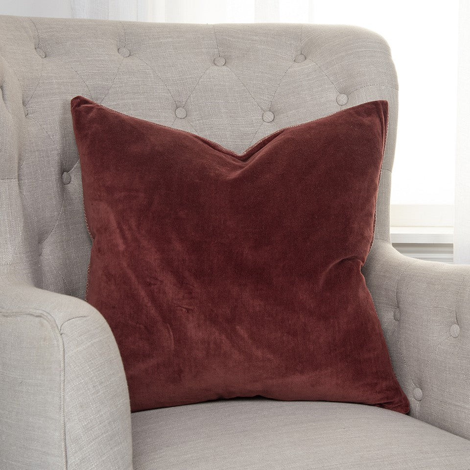 22" Rust Cotton Velvet Throw Pillow-6