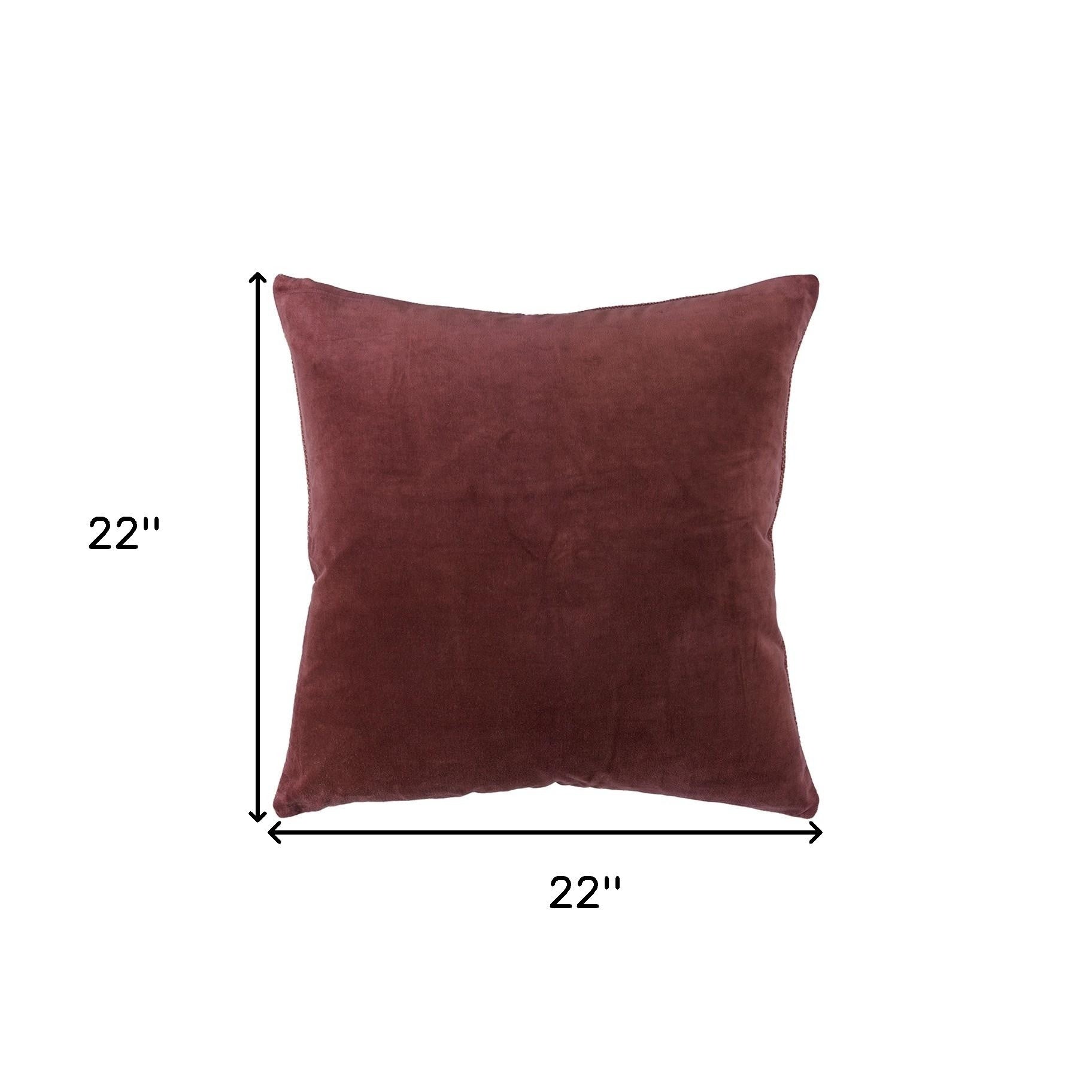 22" Rust Cotton Velvet Throw Pillow-2