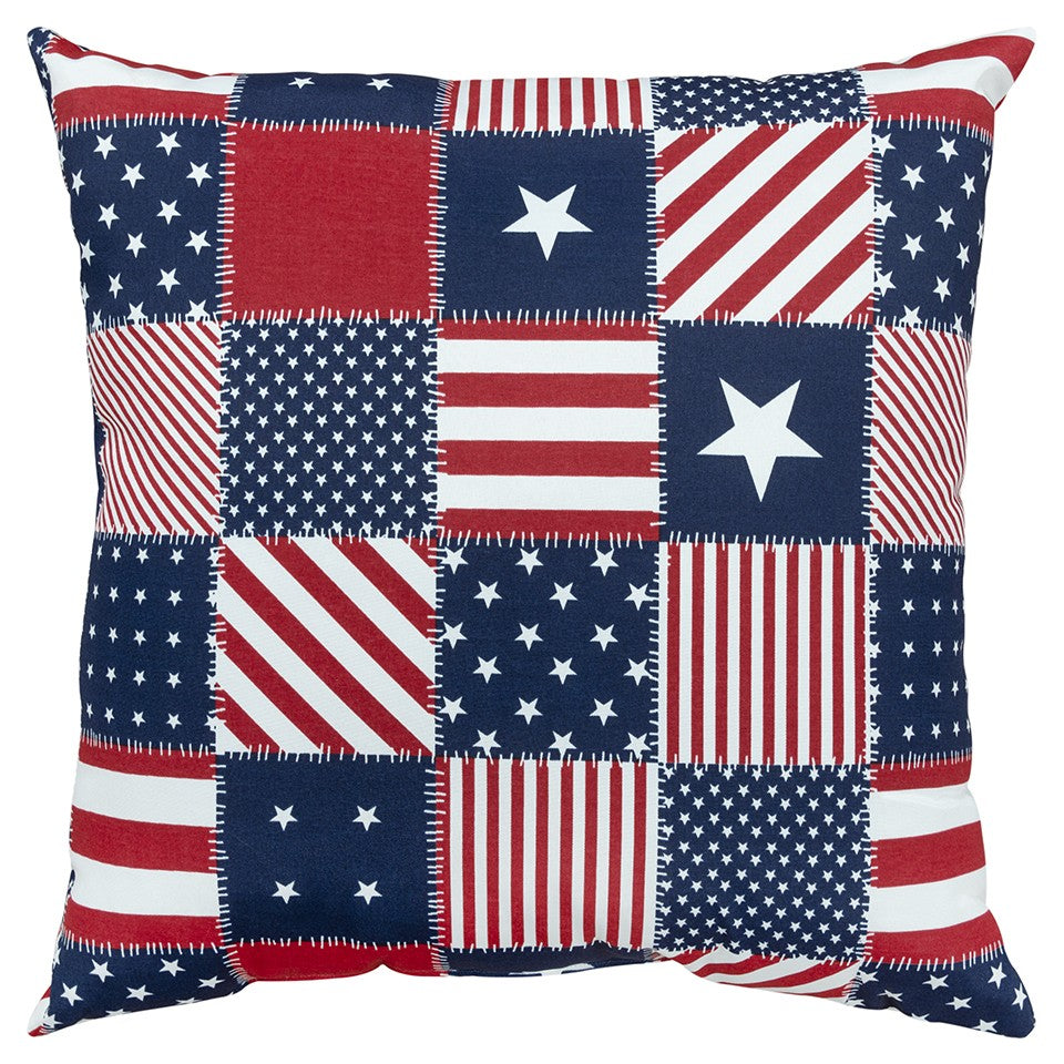 Red Blue American Flag Indoor Outdoor Throw Pillow-0