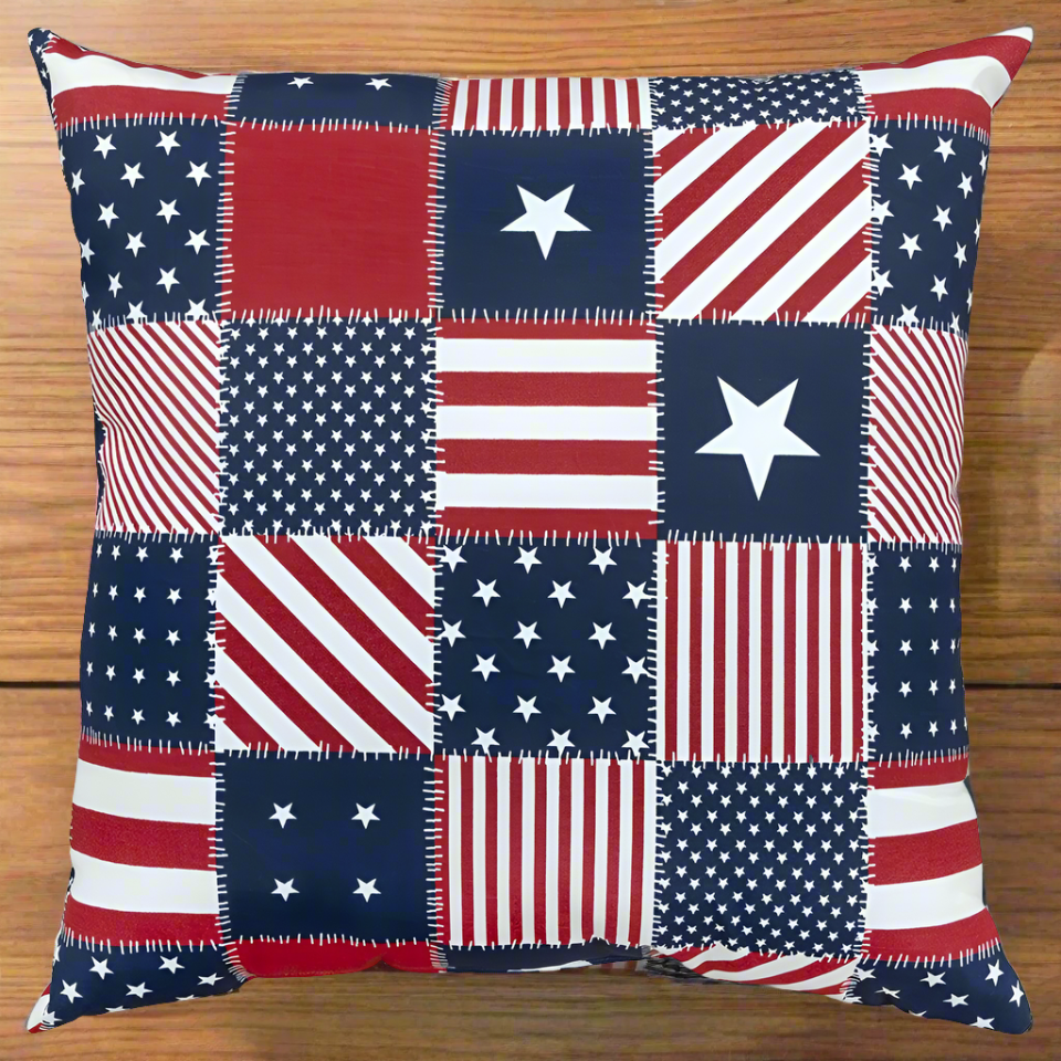 Red Blue American Flag Indoor Outdoor Throw Pillow