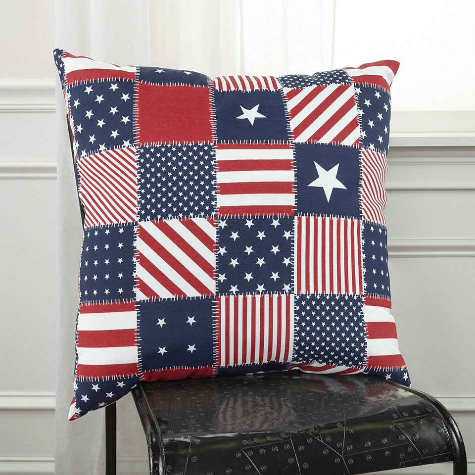 Red Blue American Flag Indoor Outdoor Throw Pillow-4