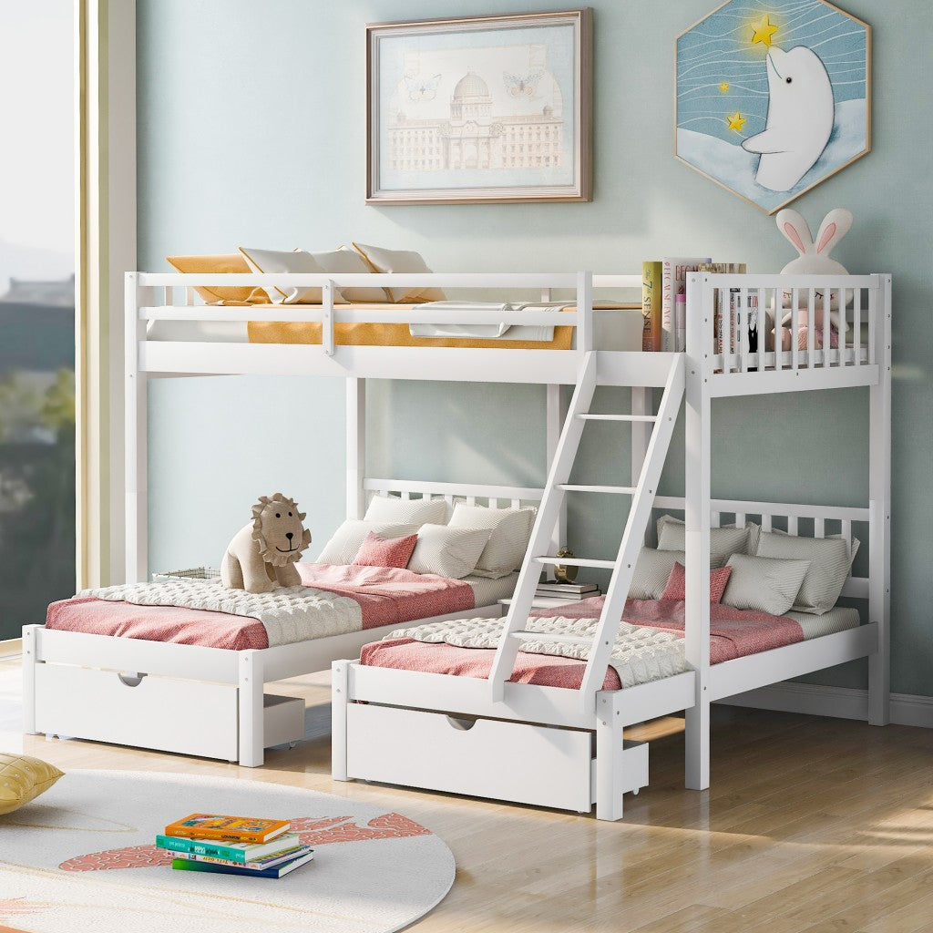 White Full Over Double Twin Triple Bunk Beds with Drawers-5