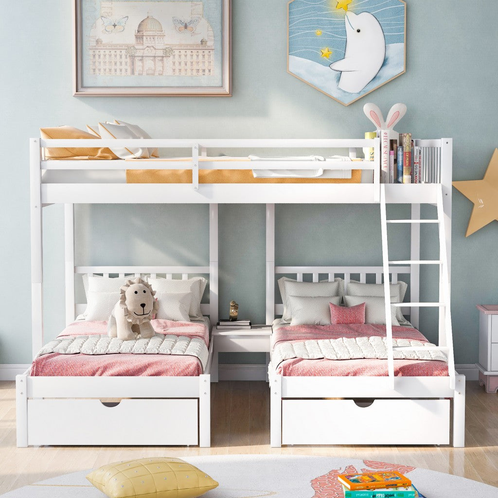 White Full Over Double Twin Triple Bunk Beds with Drawers-6