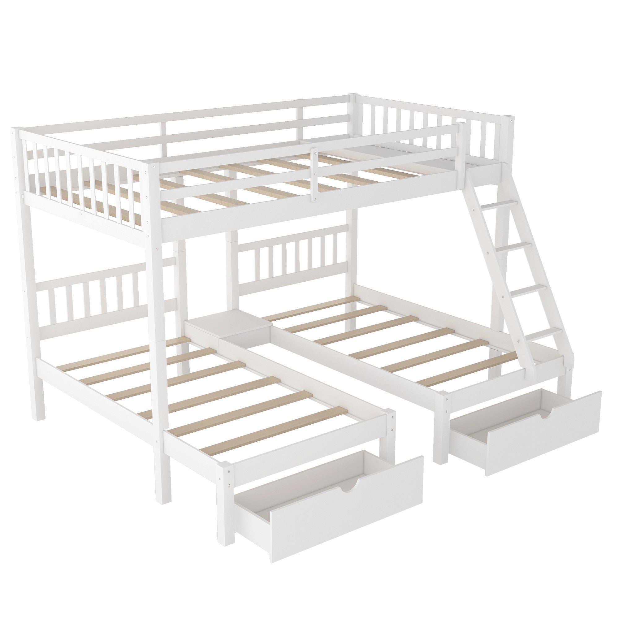 White Full Over Double Twin Triple Bunk Beds with Drawers-1