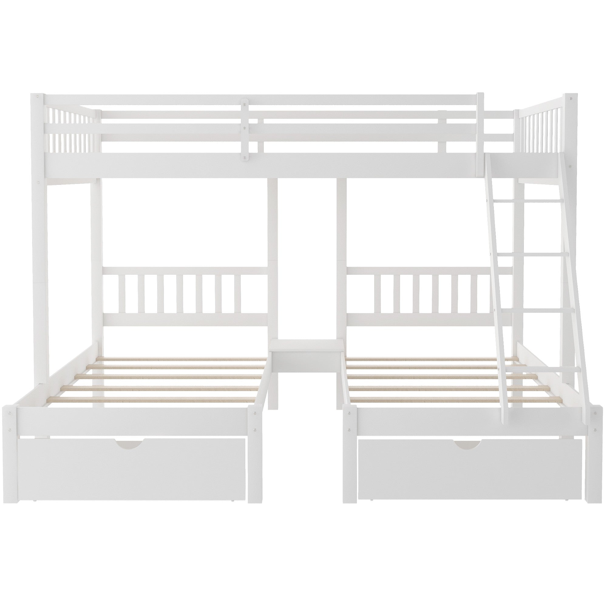 White Full Over Double Twin Triple Bunk Beds with Drawers-2