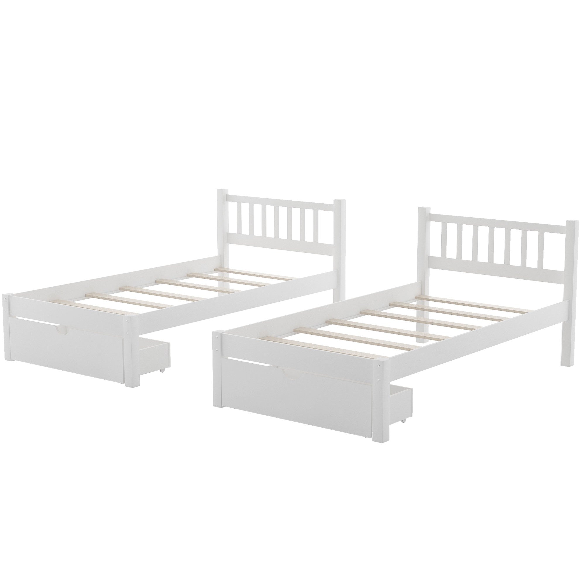 White Full Over Double Twin Triple Bunk Beds with Drawers-4