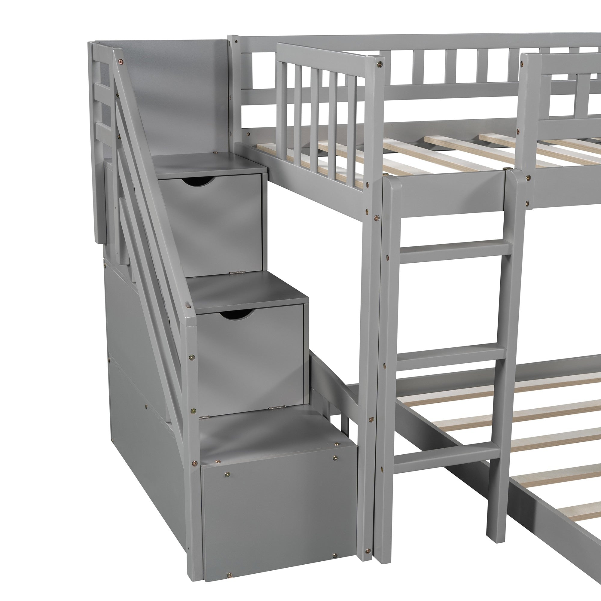 Gray Twin Over Twin Perpendicular Bunk Bed with Storage Stairs and Slide-6