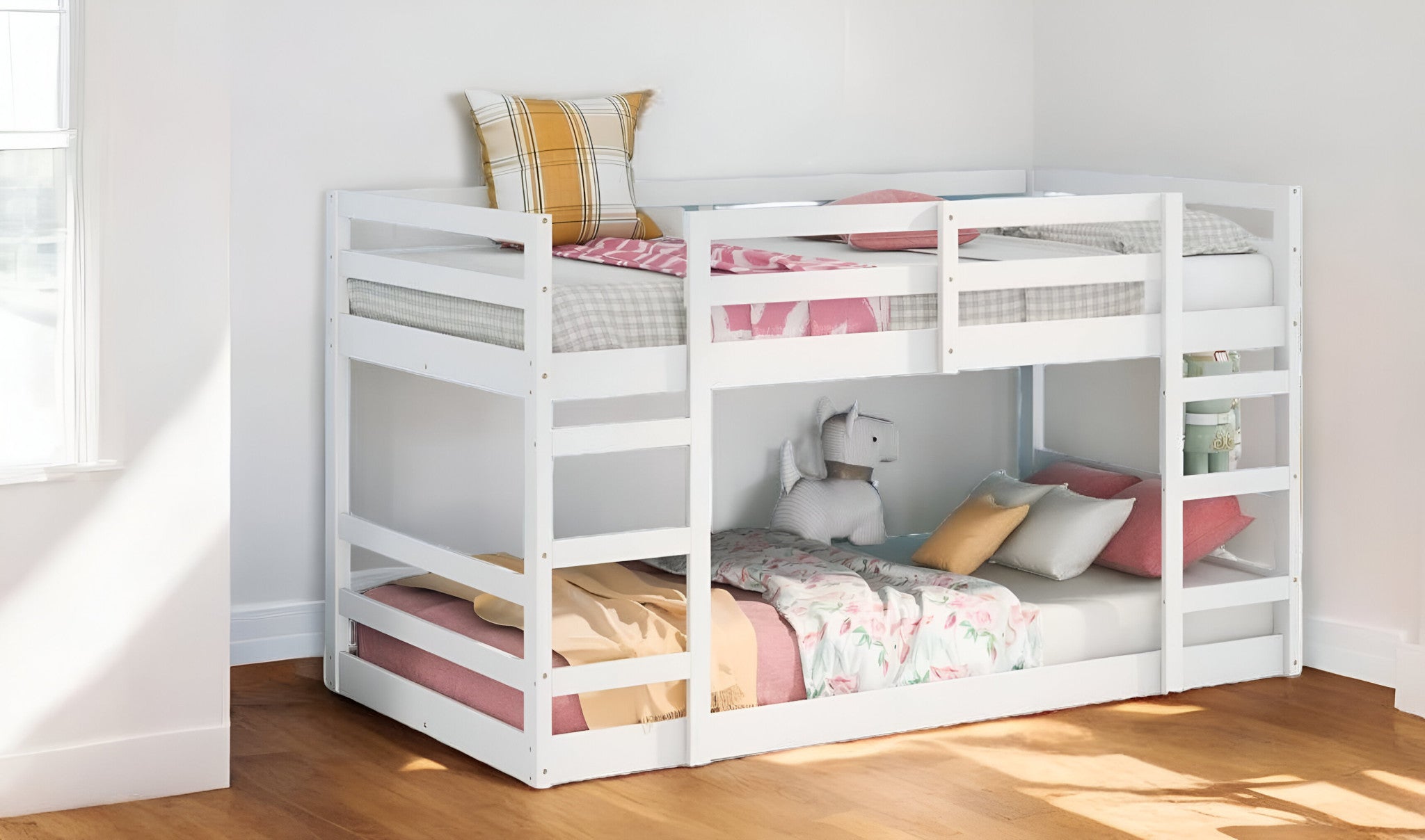 Pastel White Full Over Full Dual Ladder Bunk Bed-0