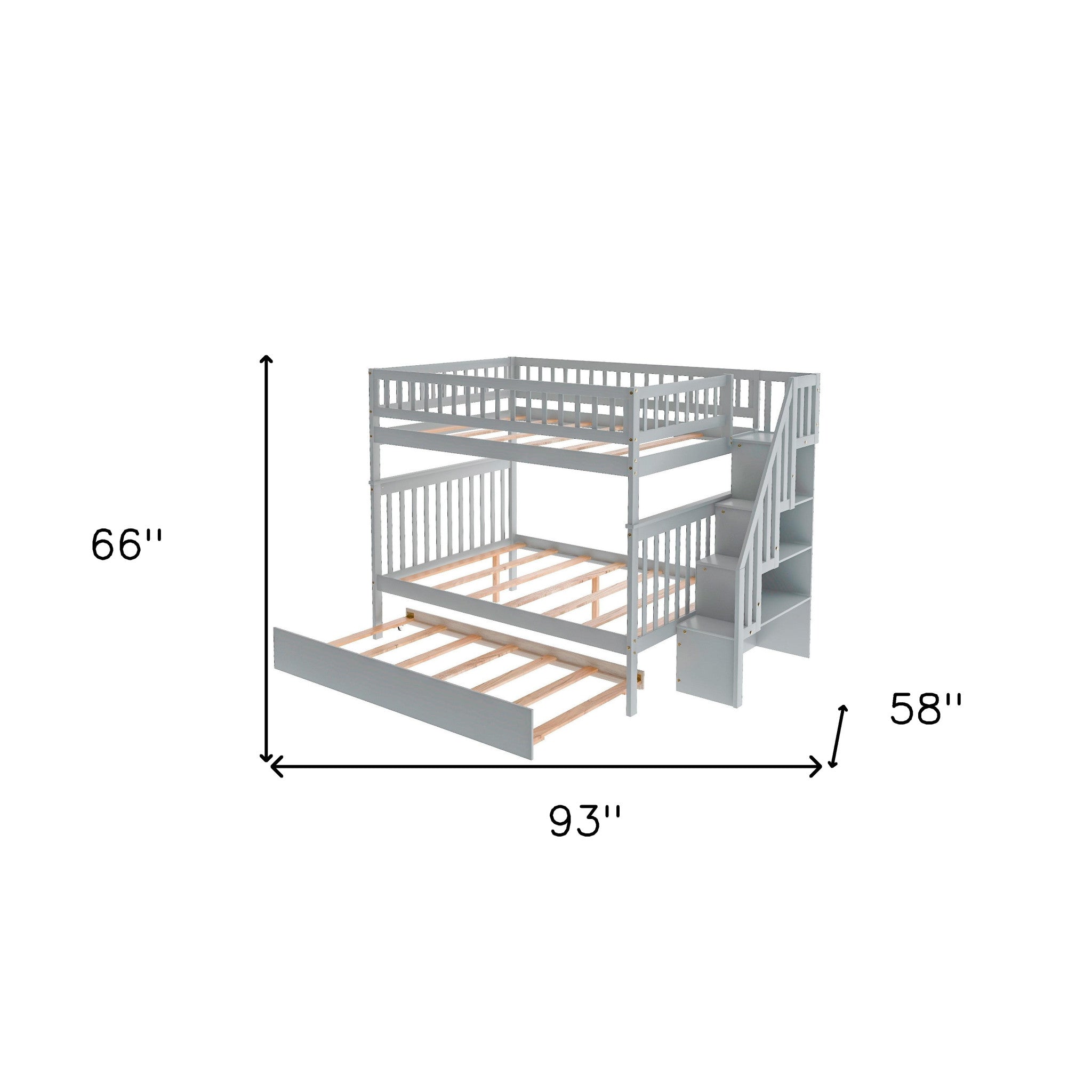 Gray Full Over Full Farmhouse Style Bunk Bed with Trundle and Staircase-6