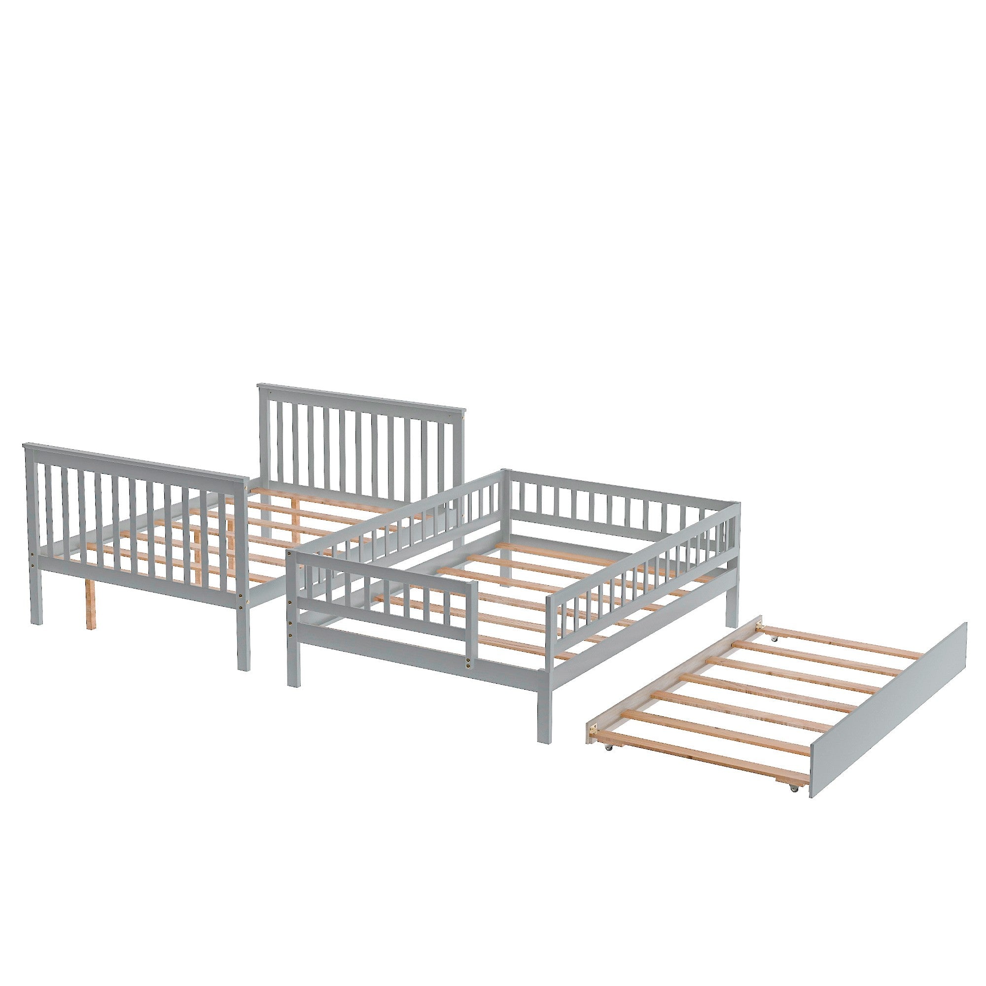 Gray Full Over Full Farmhouse Style Bunk Bed with Trundle and Staircase-2