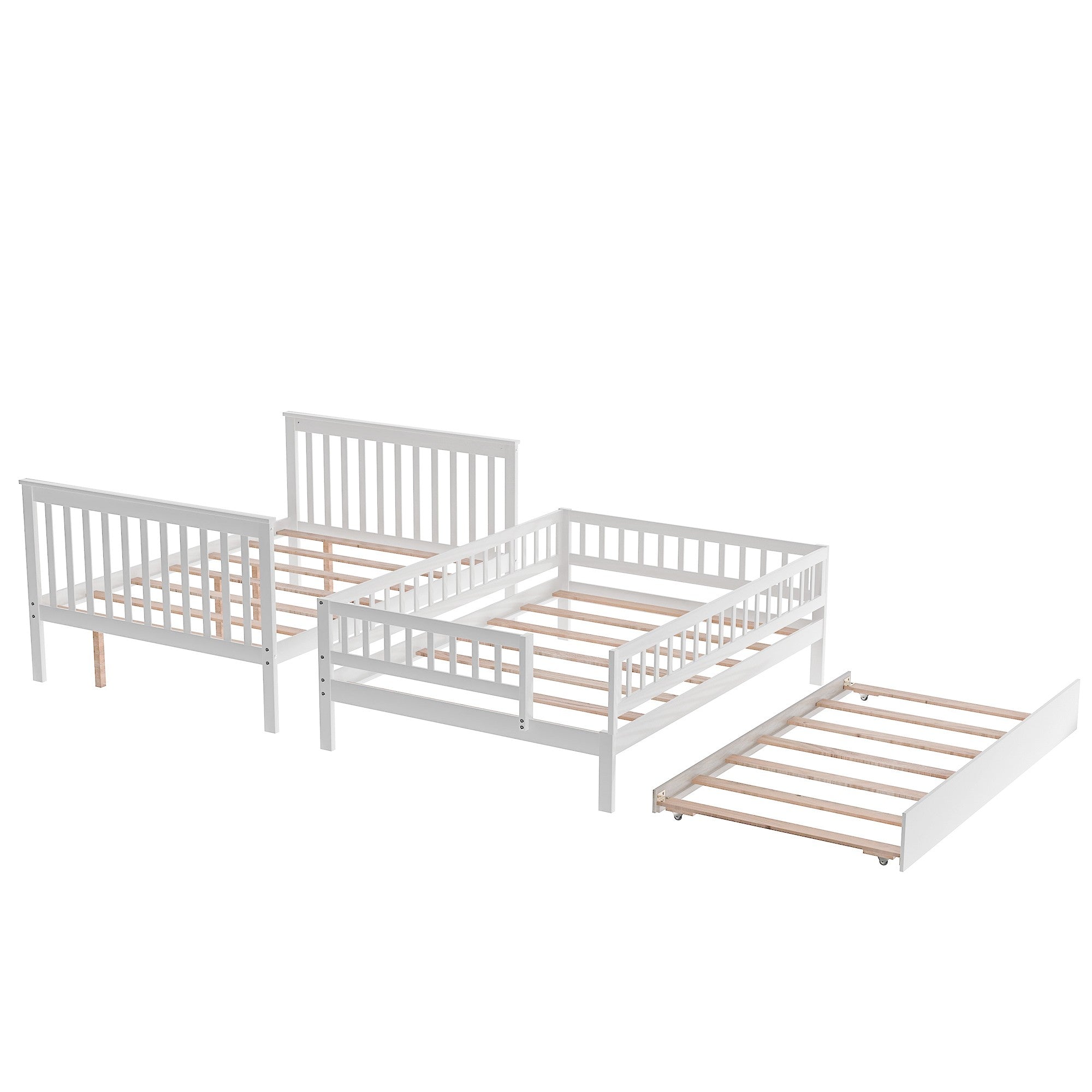 White Full Over Full Farmhouse Style Bunk Bed with Trundle and Staircase-1