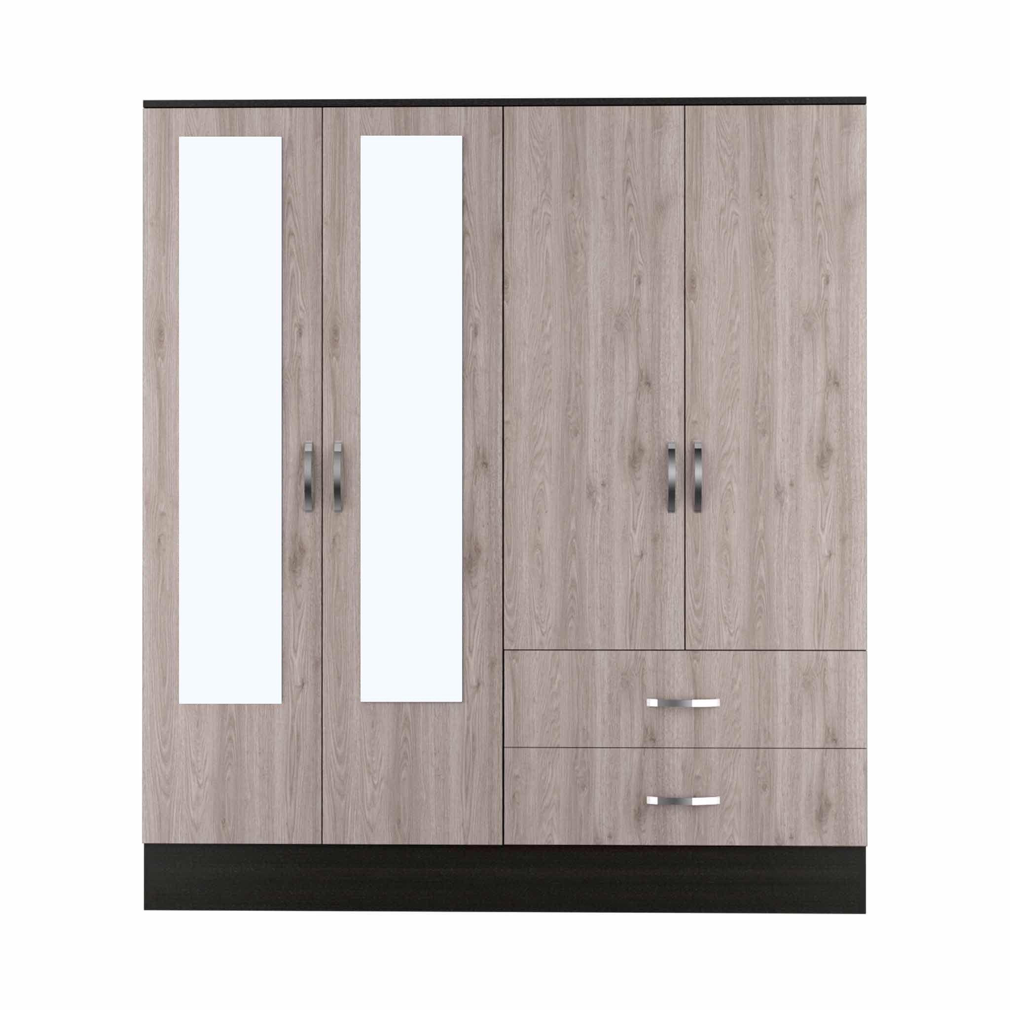 71" Light Oak and Black Four Door Wardrobe Closet with Mirrors-6