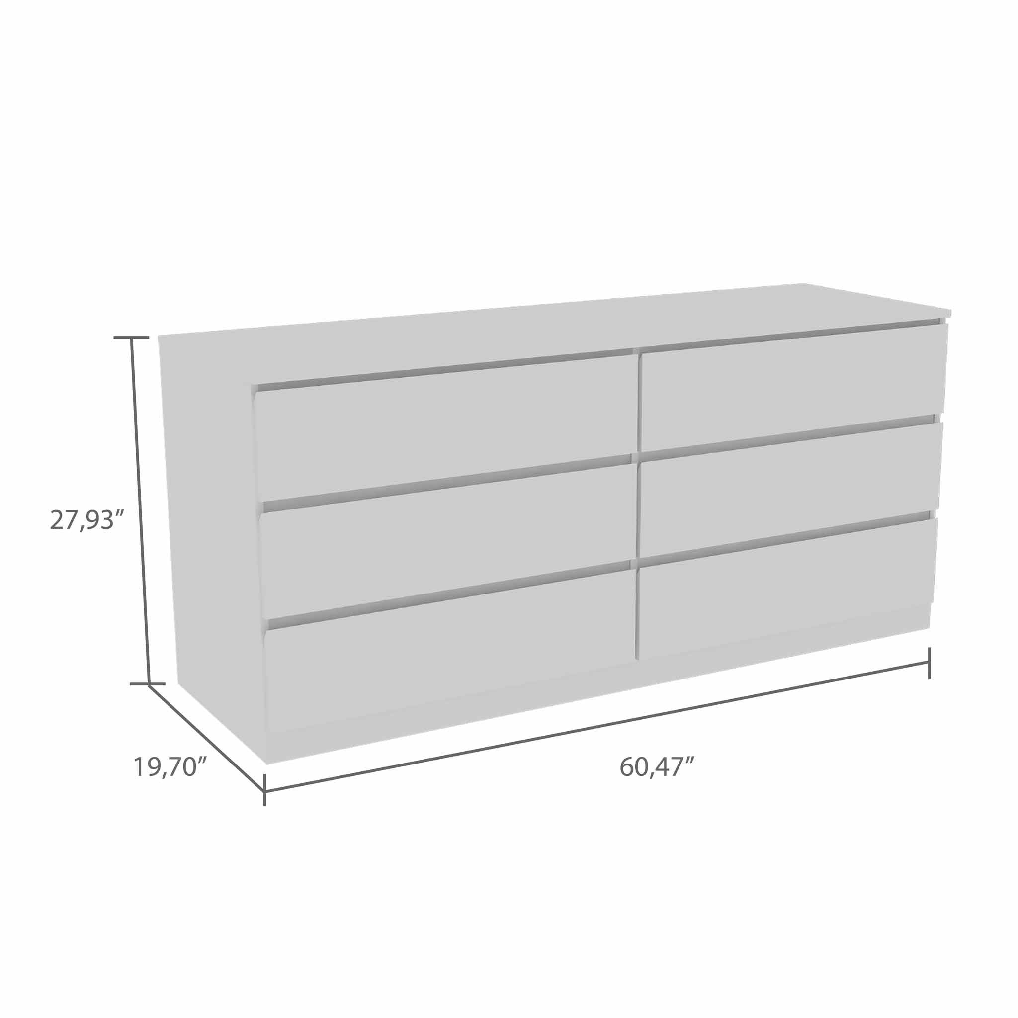 60" White Six Drawer Double Dresser-4