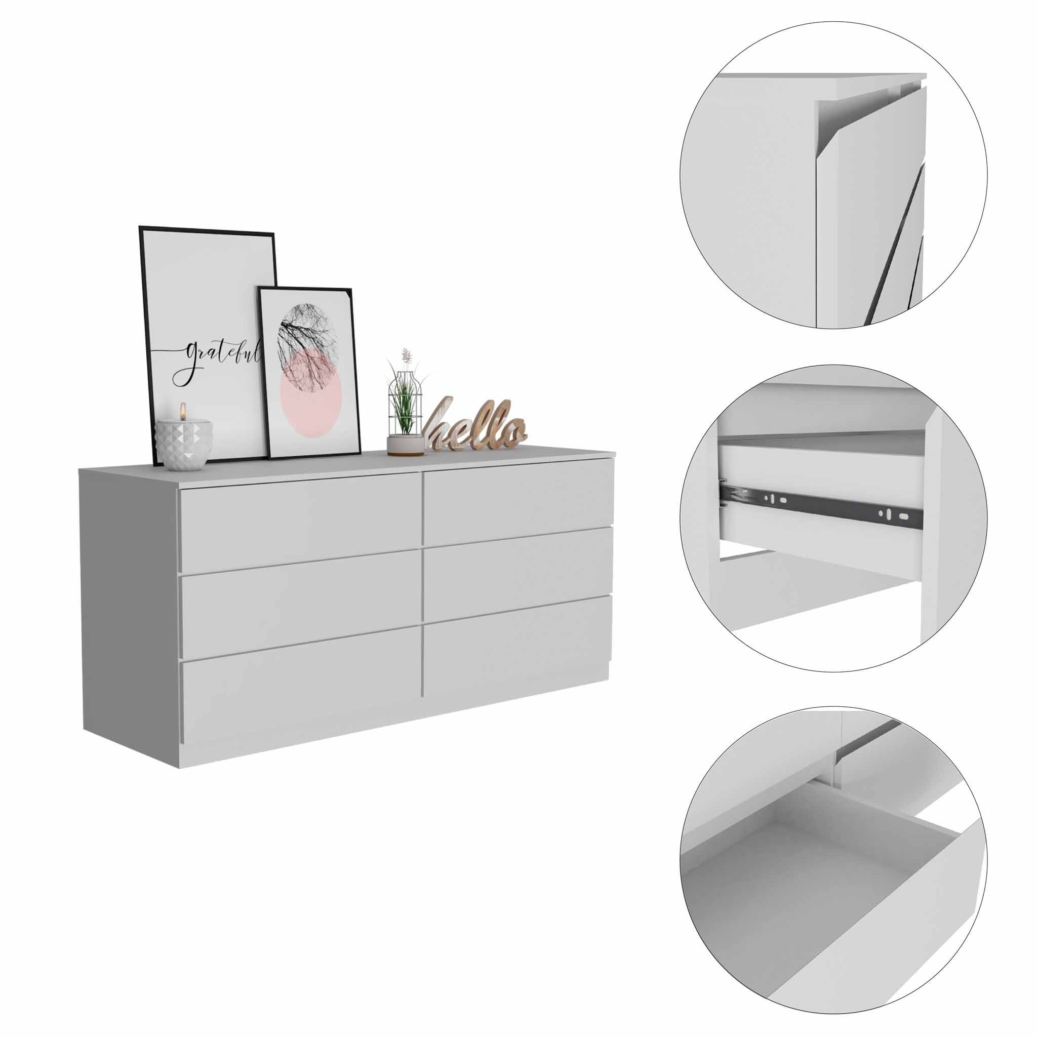 60" White Six Drawer Double Dresser-1