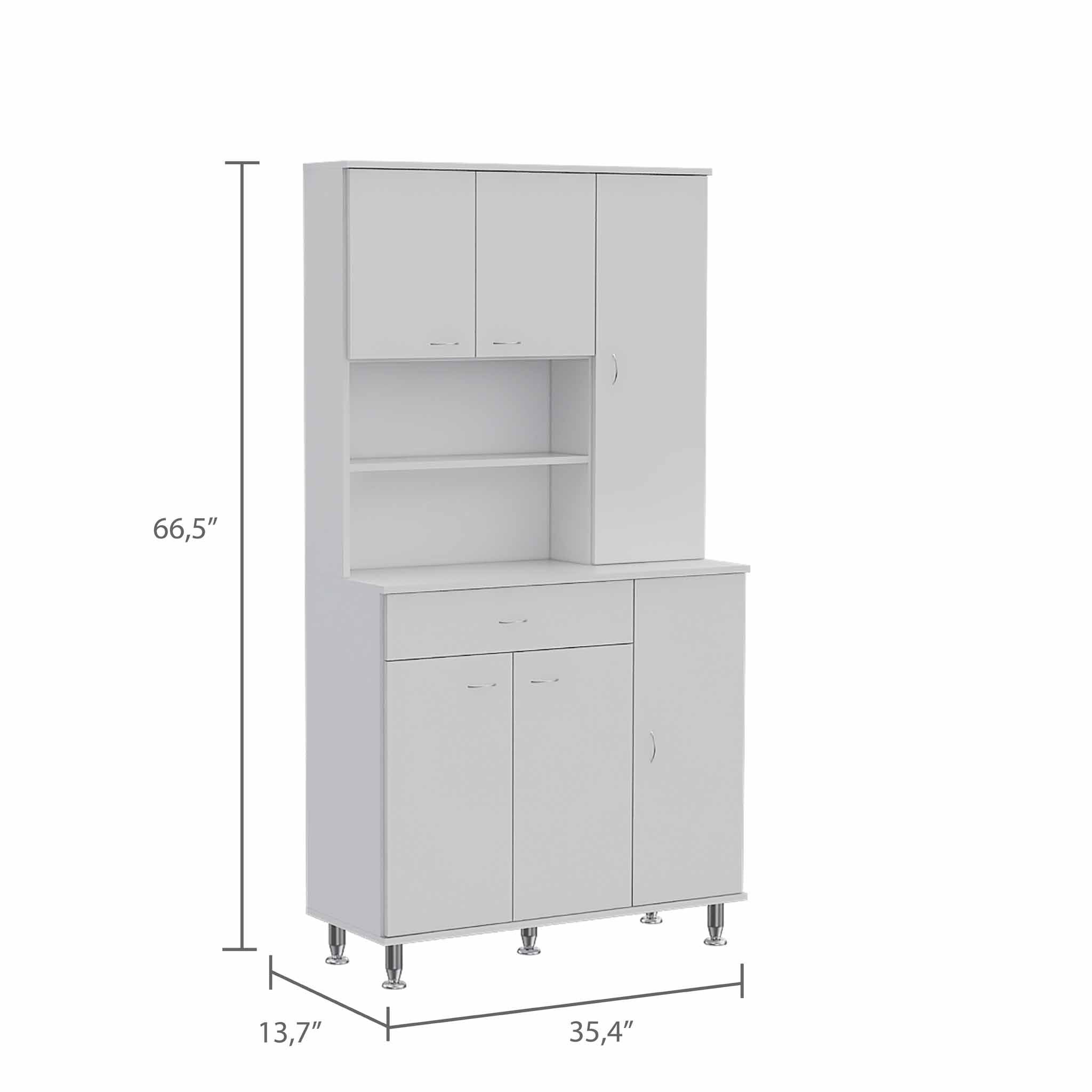 White Pantry Cabinet with Multiple Storage Shelves-3