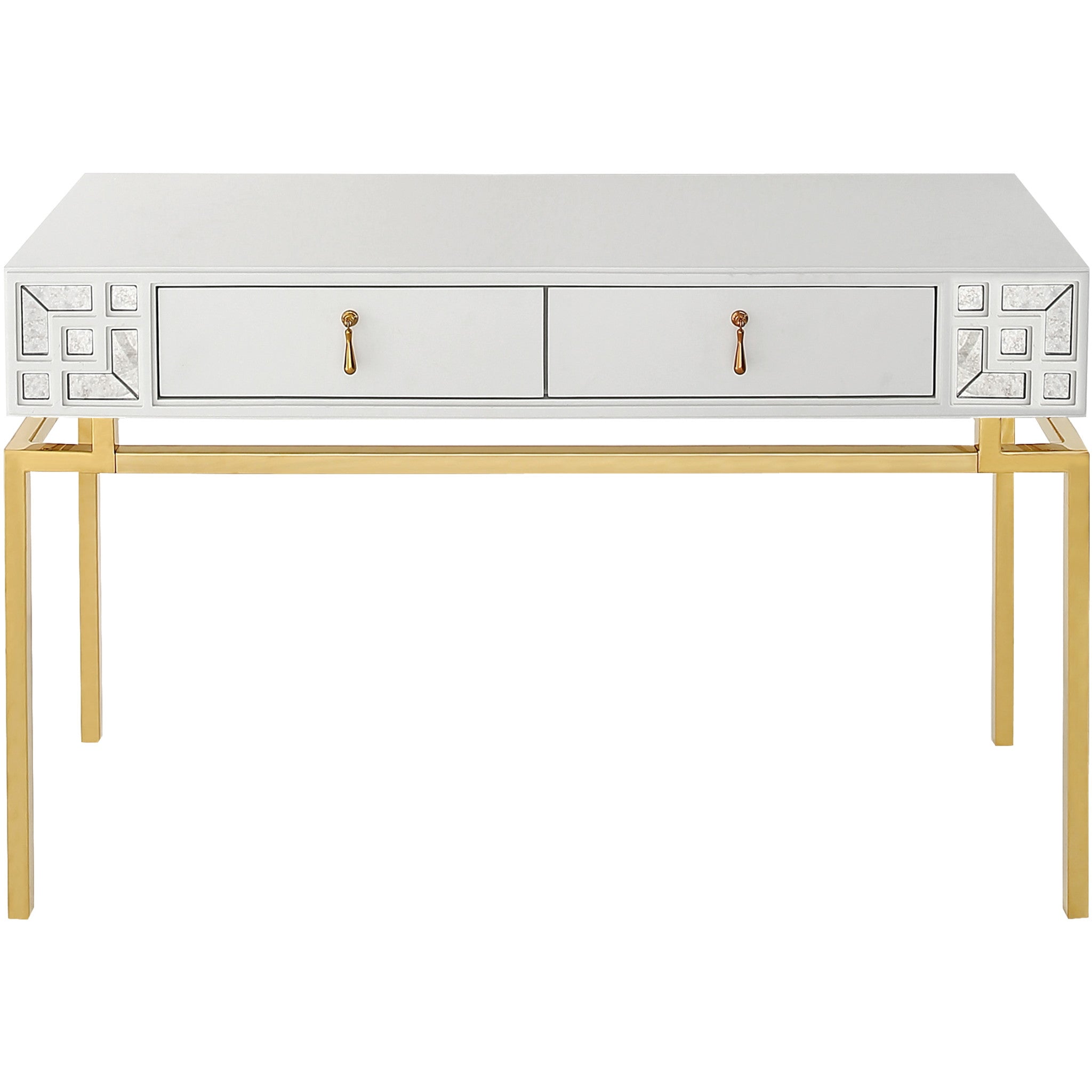 47" White and Gold Wood and Manufactured Wood Blend Mirrored Console Table With Storage-1