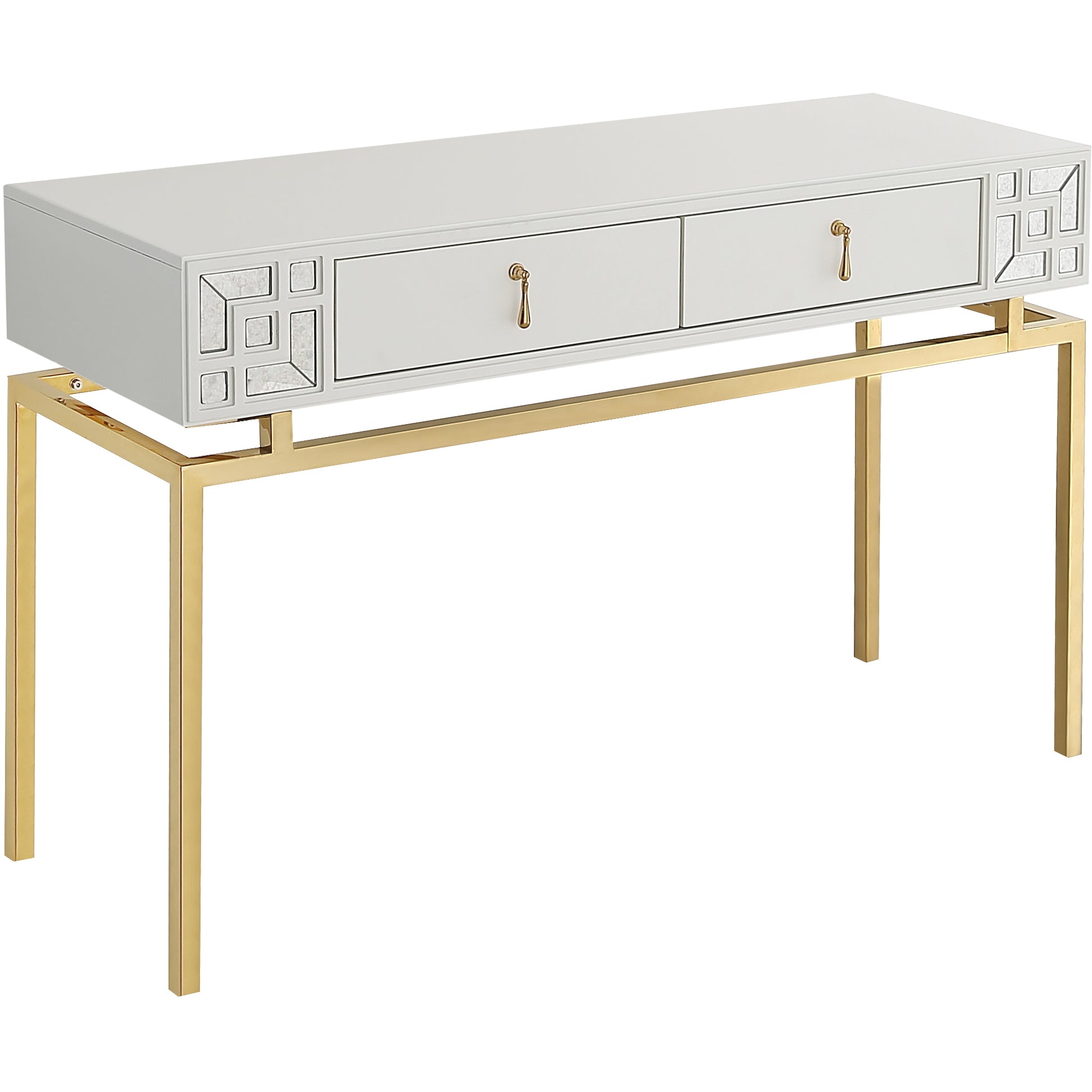 47" White and Gold Wood and Manufactured Wood Blend Mirrored Console Table With Storage-0