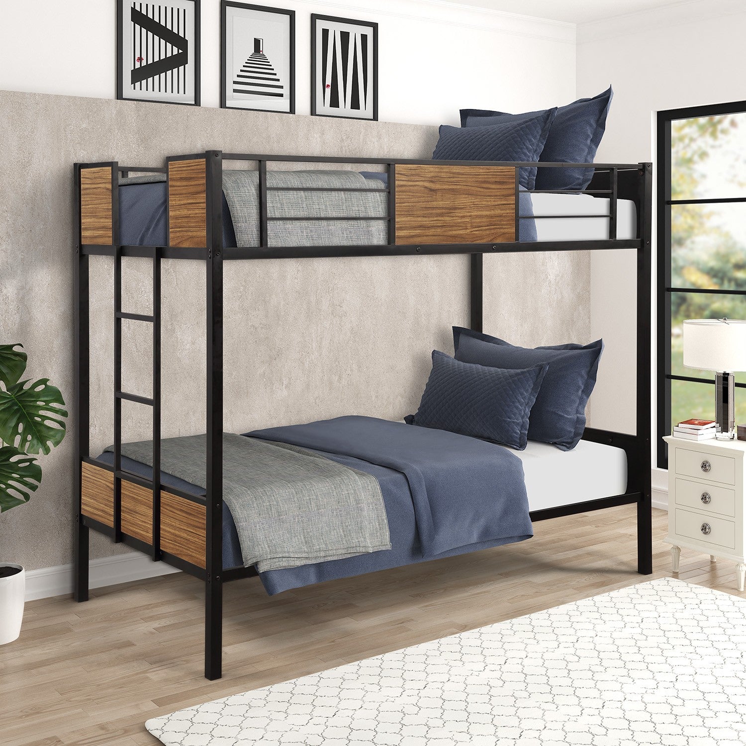 Black Brown Twin Over Twin Bunk Bed-2