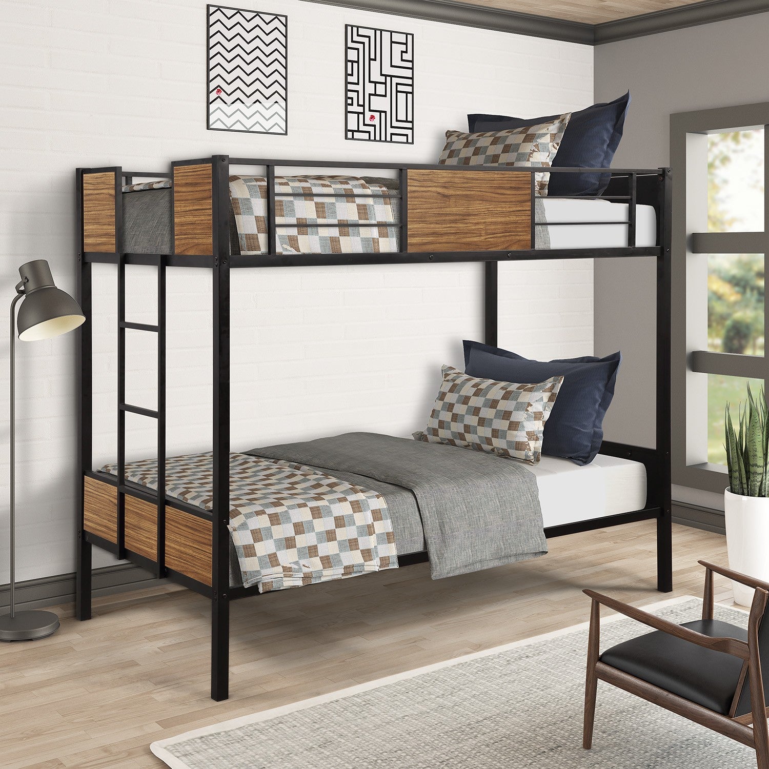 Black Brown Twin Over Twin Bunk Bed-3