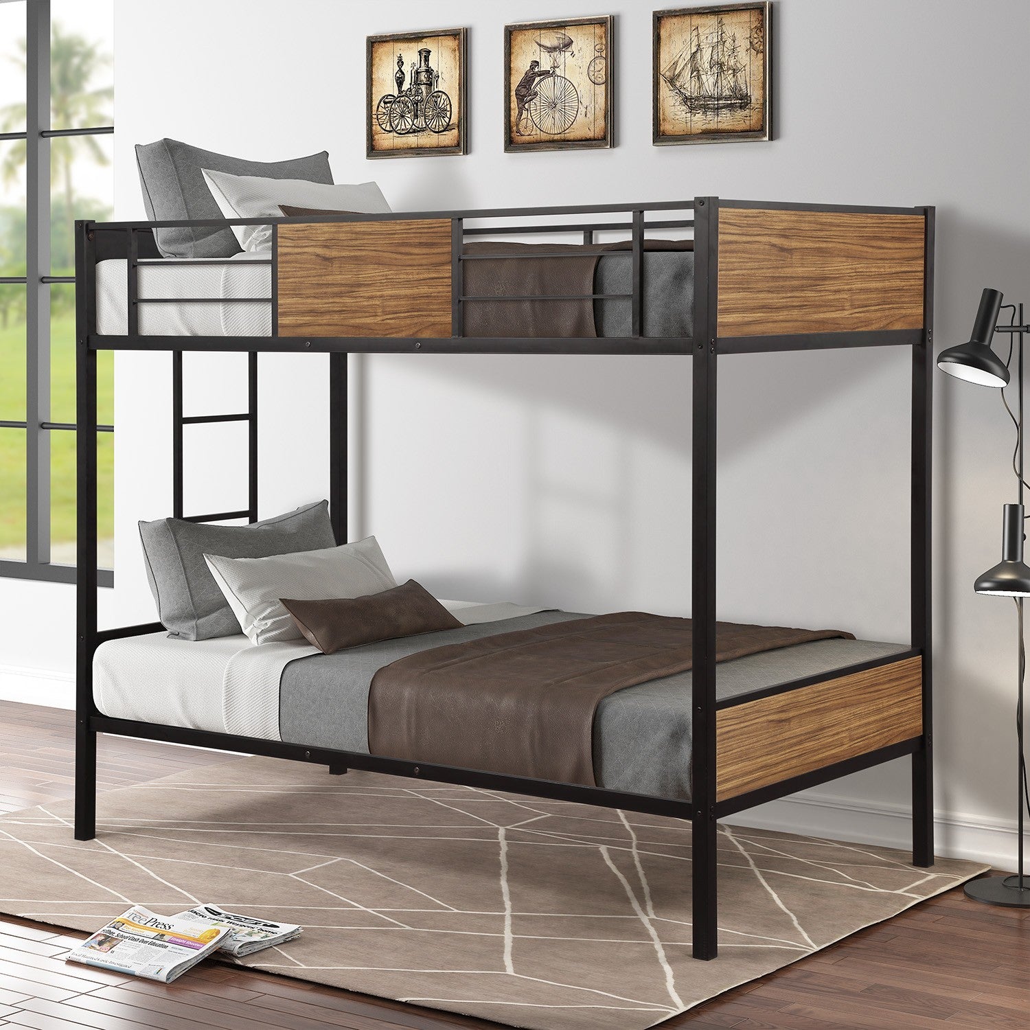 Black Brown Twin Over Twin Bunk Bed-4