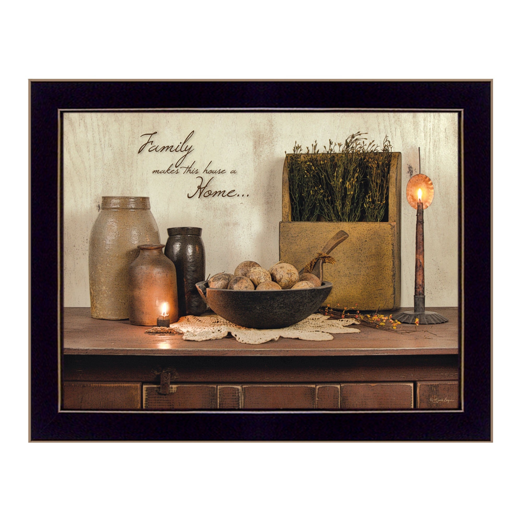 Family Makes a House a Home Black Framed Print Wall Art-1