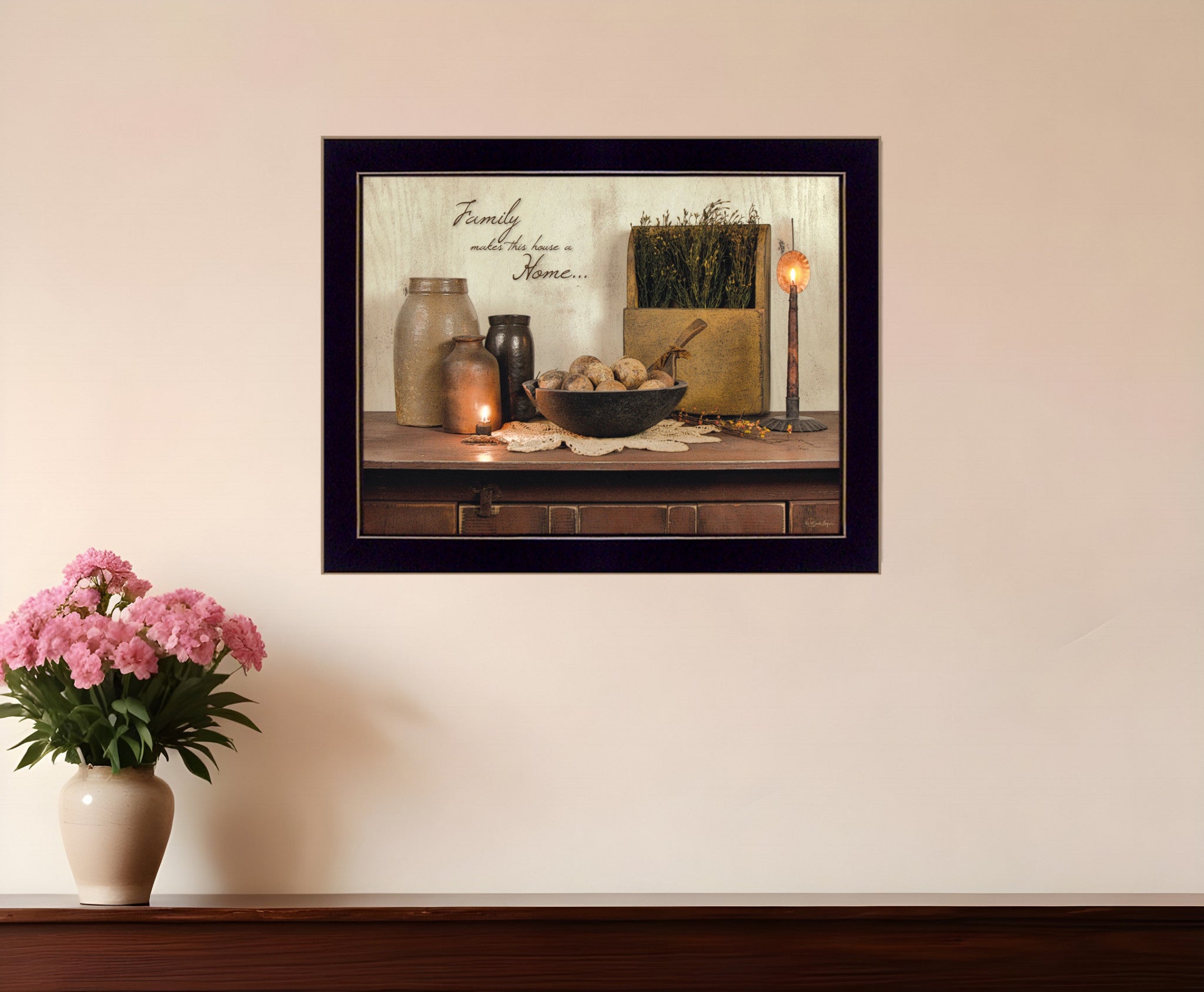 Family Makes a House a Home Black Framed Print Wall Art-0