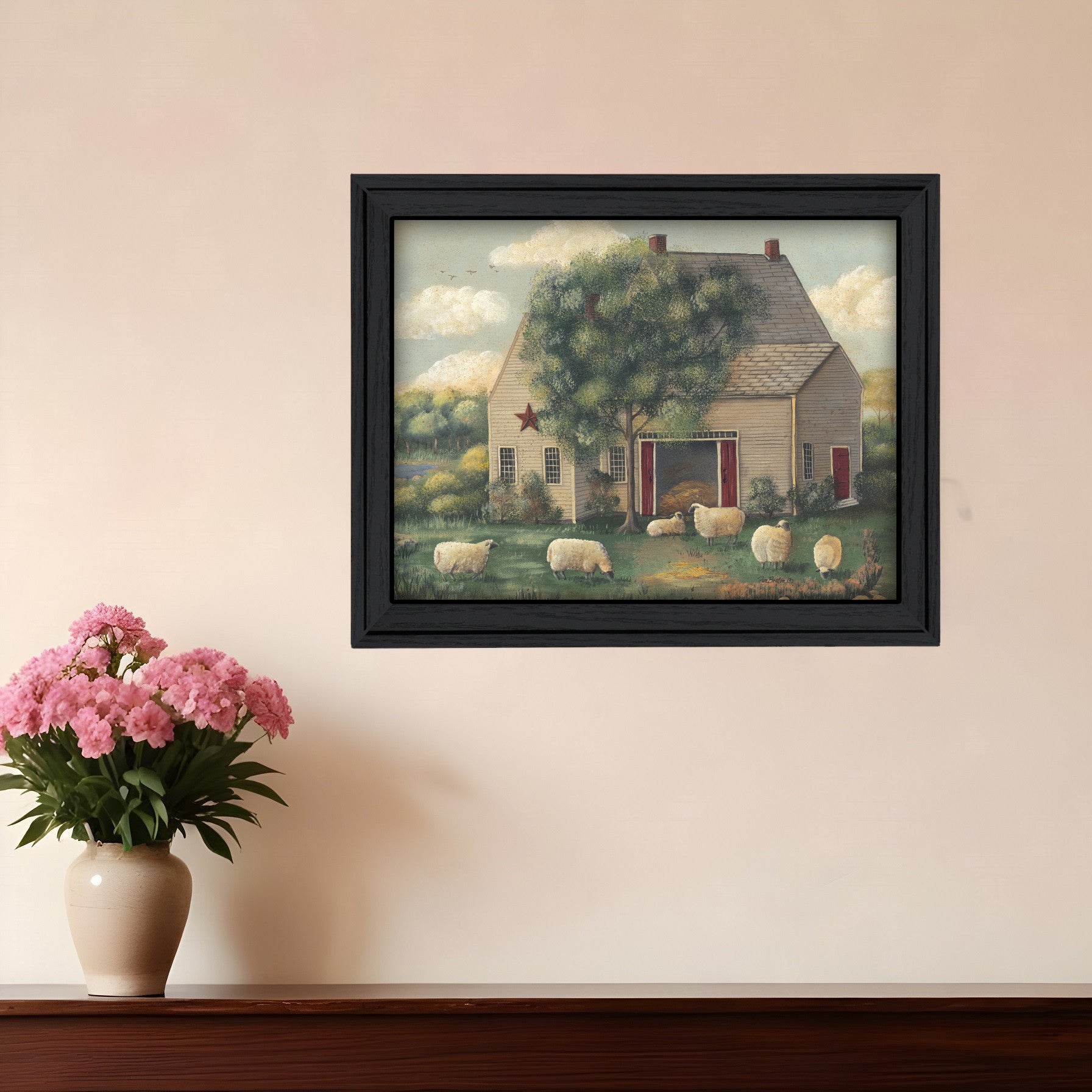 Wooly Sheep Black Framed Print Wall Art-0