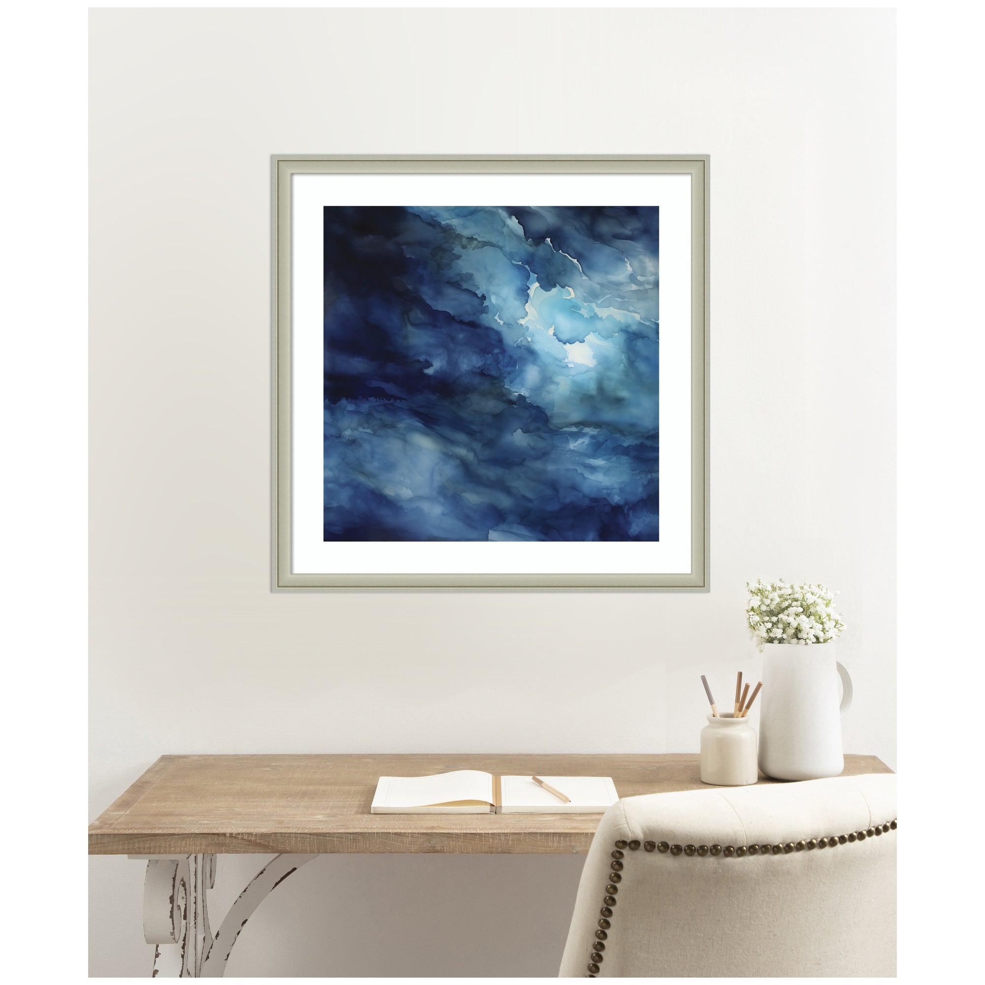 Framed Art Rich Blue Watery Abstract by The Creative Bunch Studio