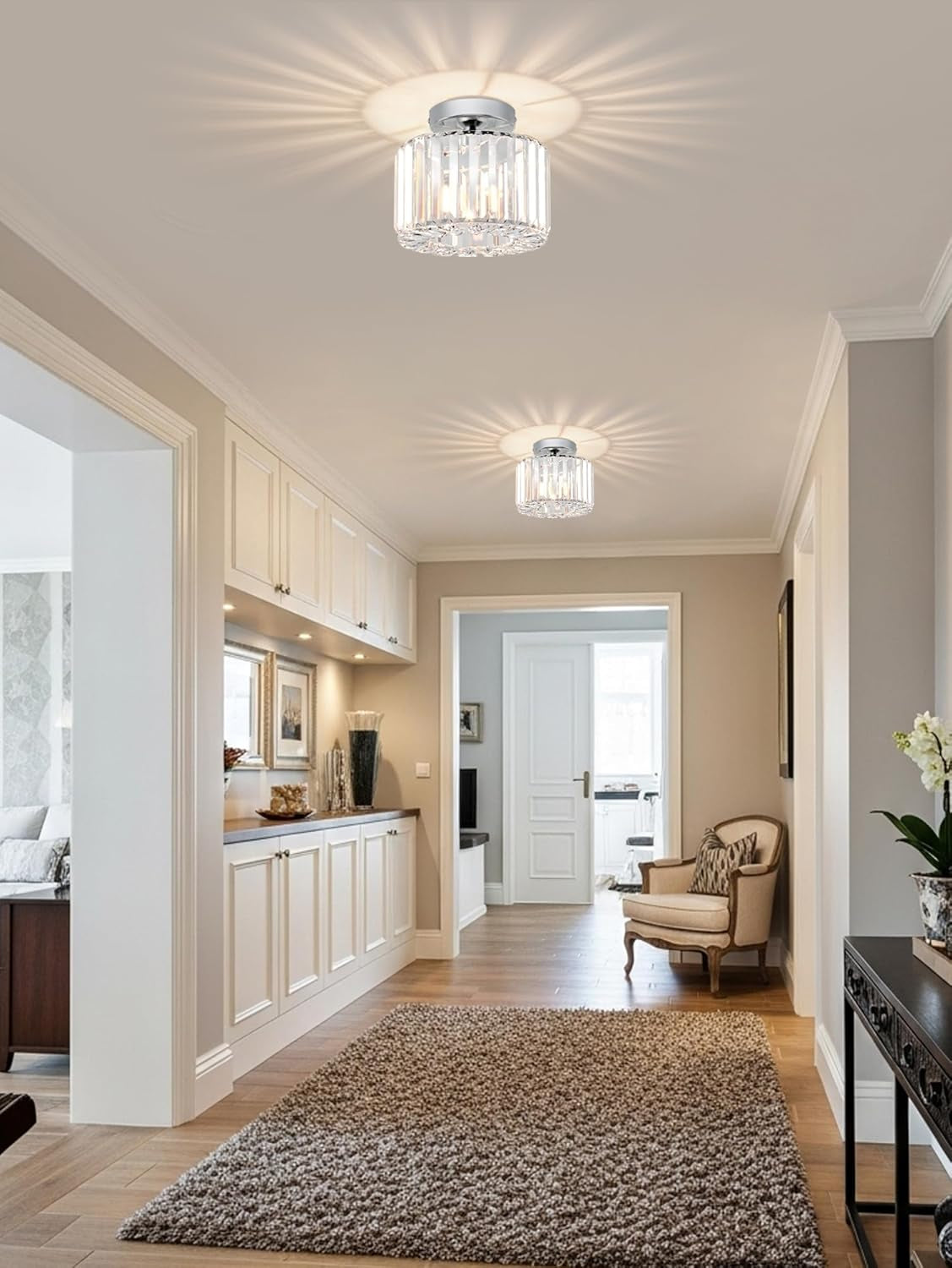 Crystal Chandelier Modern Semi Flush Ceiling Light Silver-2