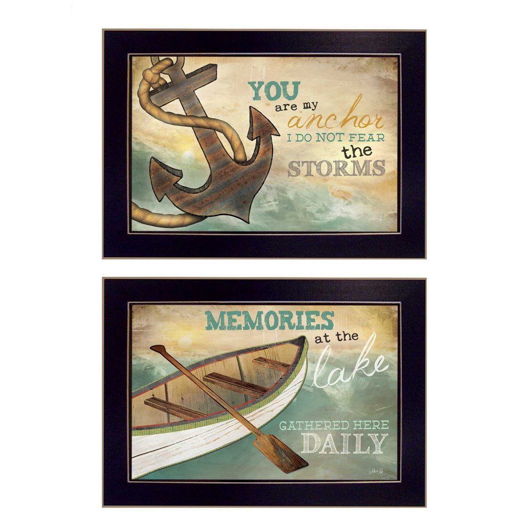 Set Of Two Memories at the Lake Black Framed Print Wall Art-1