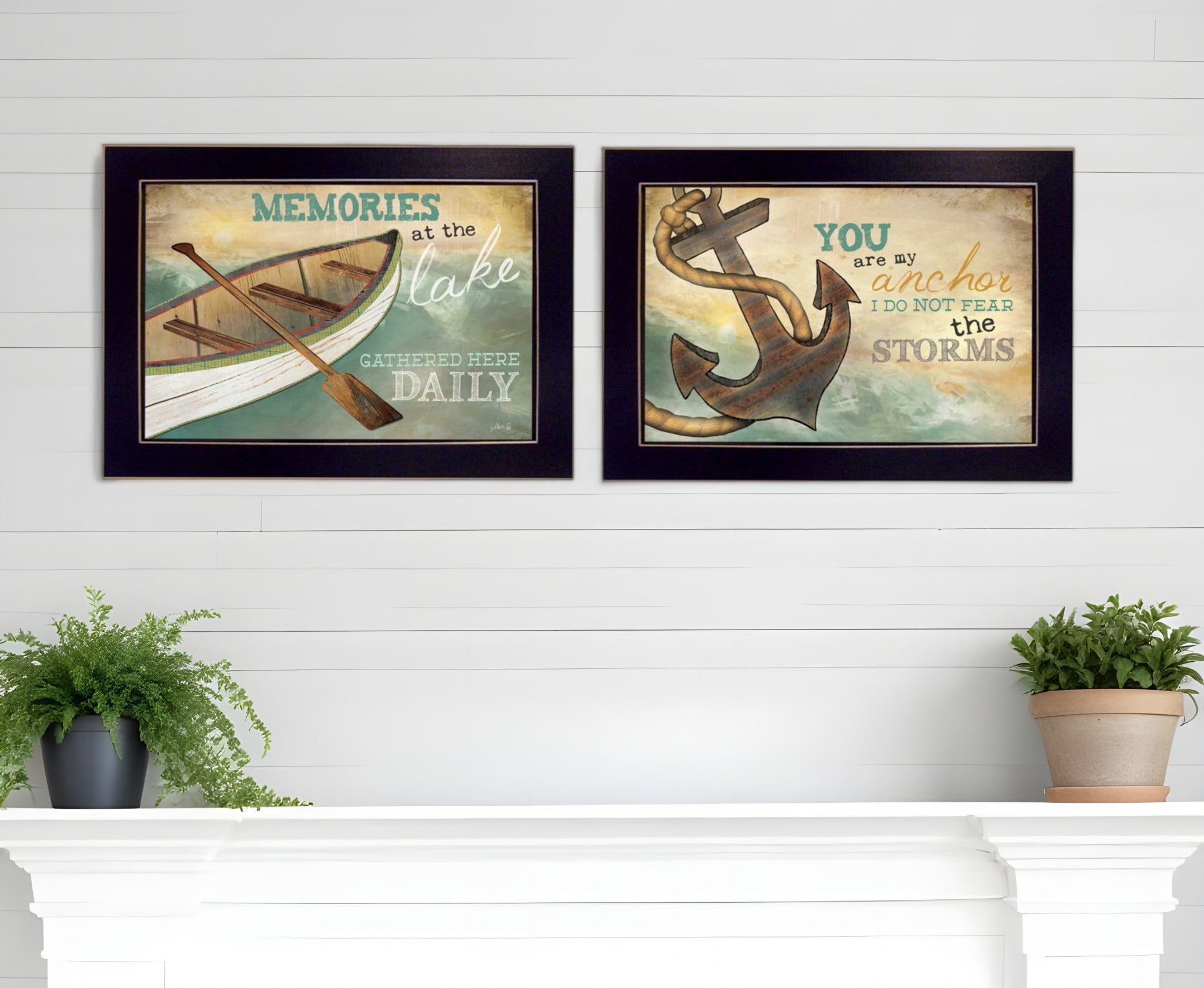 Set Of Two Memories at the Lake Black Framed Print Wall Art-0