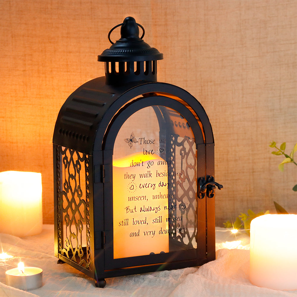 11''High Remembrance Lantern with Timer Candle Bereavement Sympathy Gift Memorial Lantern (Black)-4