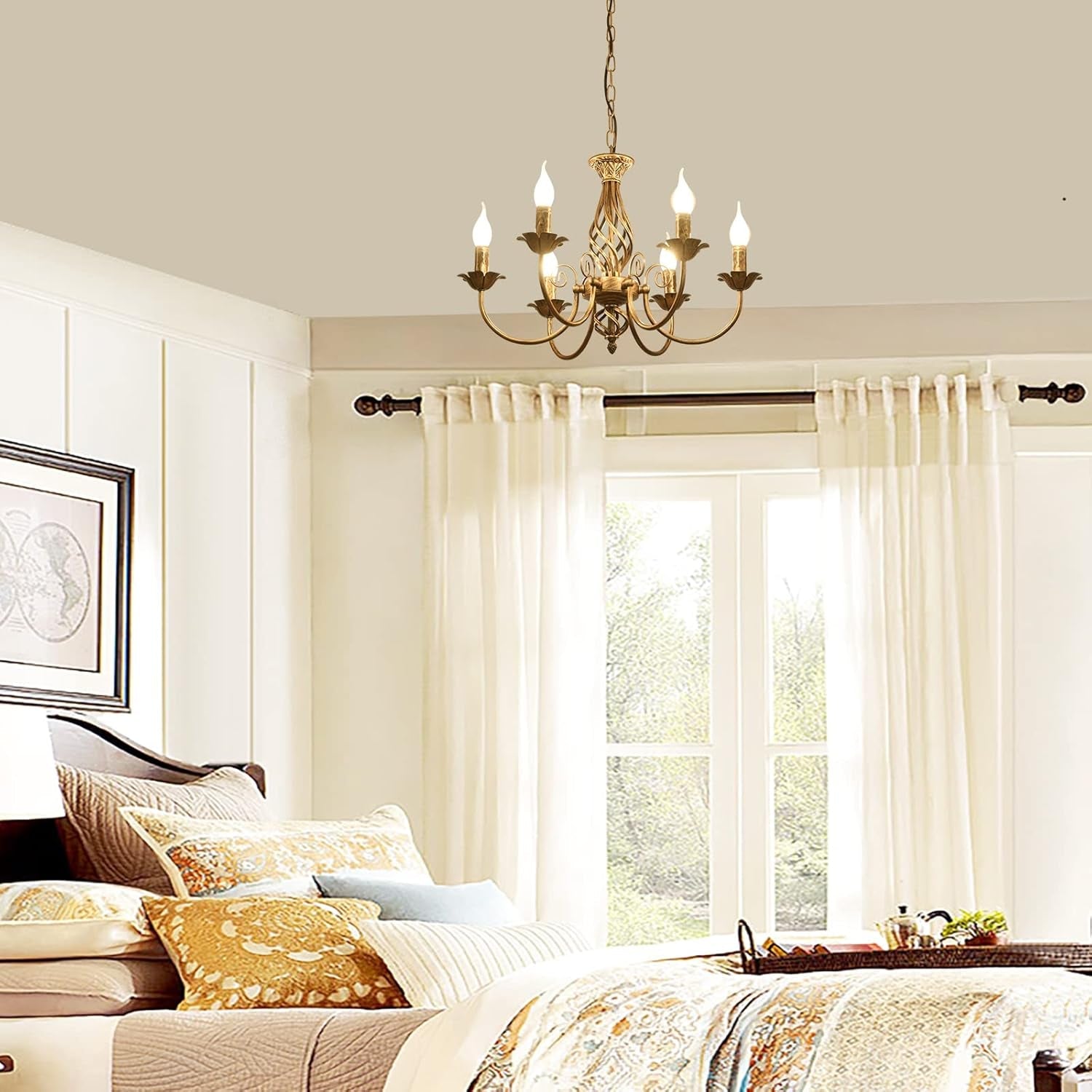 Bronze Rustic Farmhouse Chandelier 6 Light Pendant-2