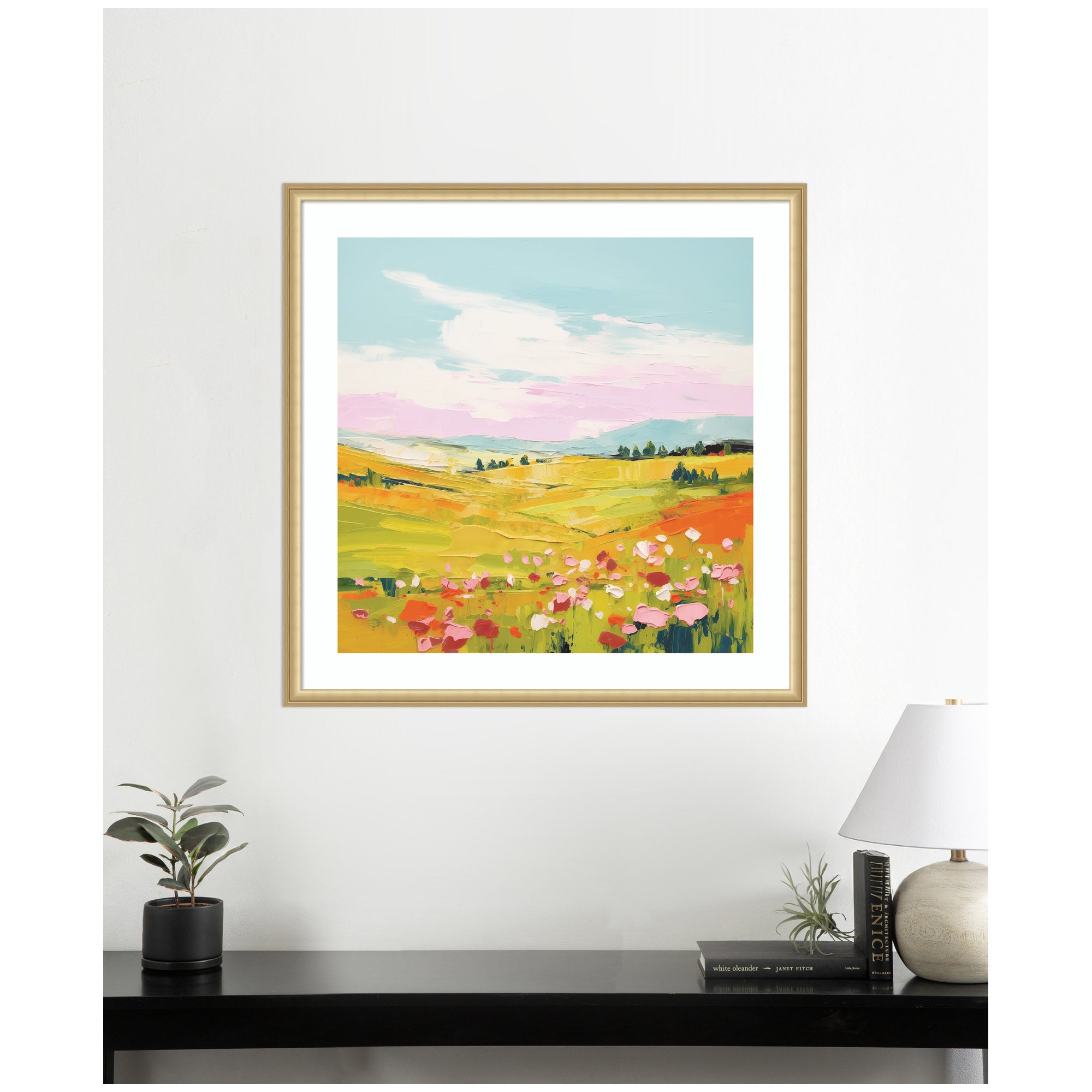 Framed Art Colorful Meadow Landscape by The Creative Bunch Studio