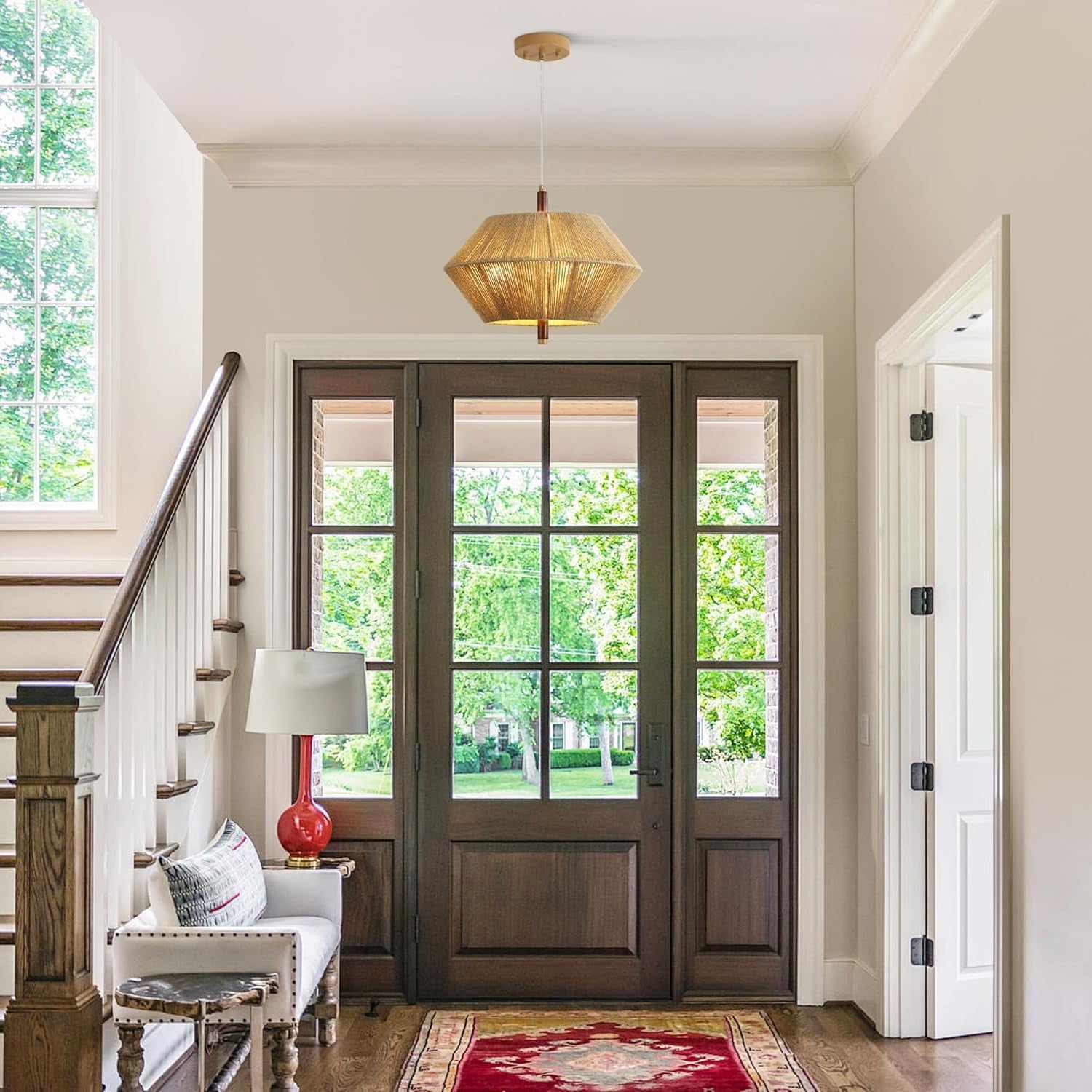 Handwoven Cotton Rope Shade Chandelier Dining Room-3