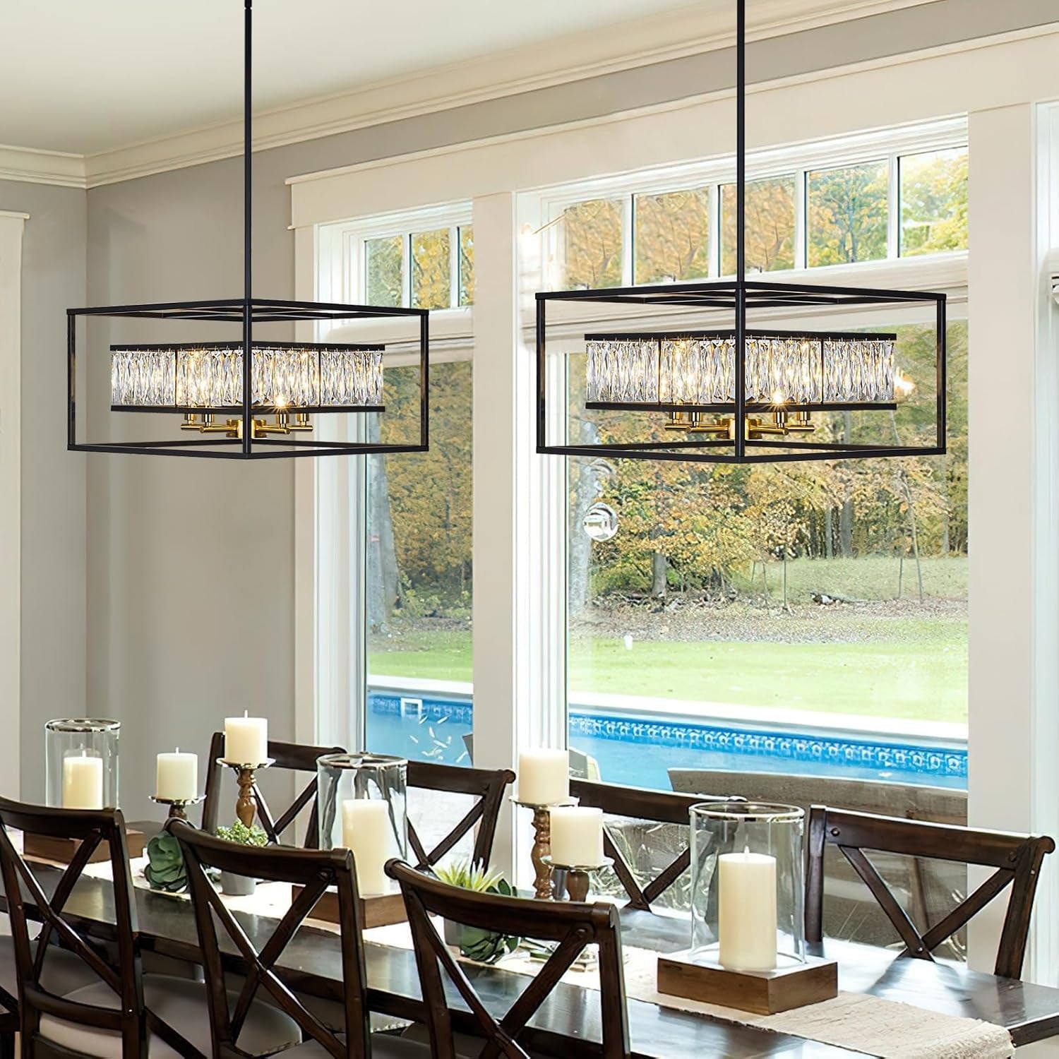 Black Crystal Chandelier Square For Foyer Entryway-3