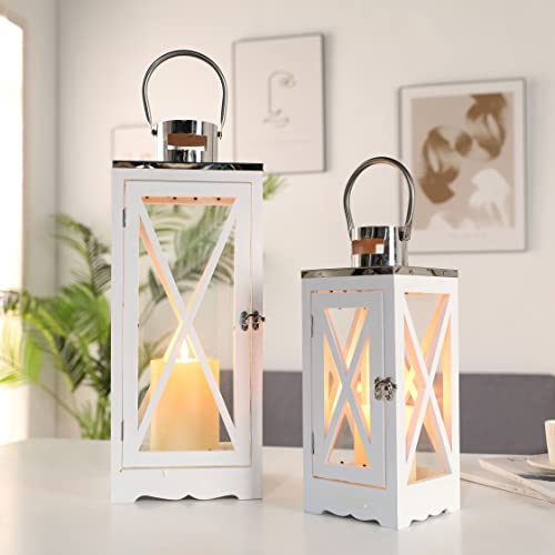 17.5''&24.5'' H Metal Decorative Candle Holders Rustic Hanging Lantern(Set of 2)-0