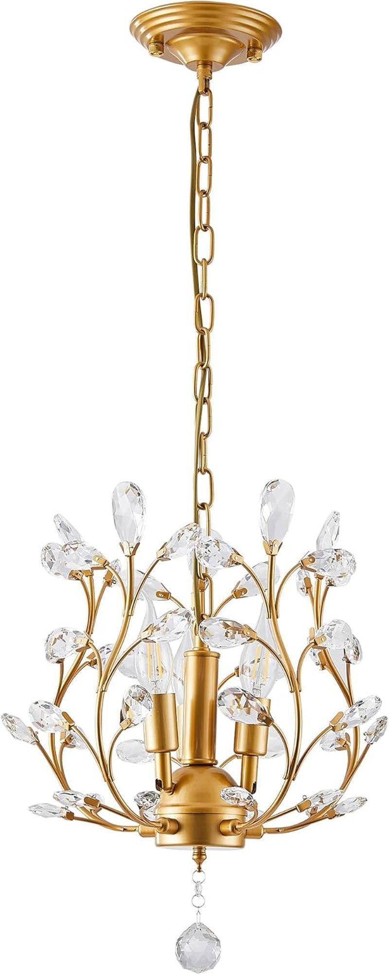 Gold Three Light Crystal Chandelier Ceiling Fixture-3