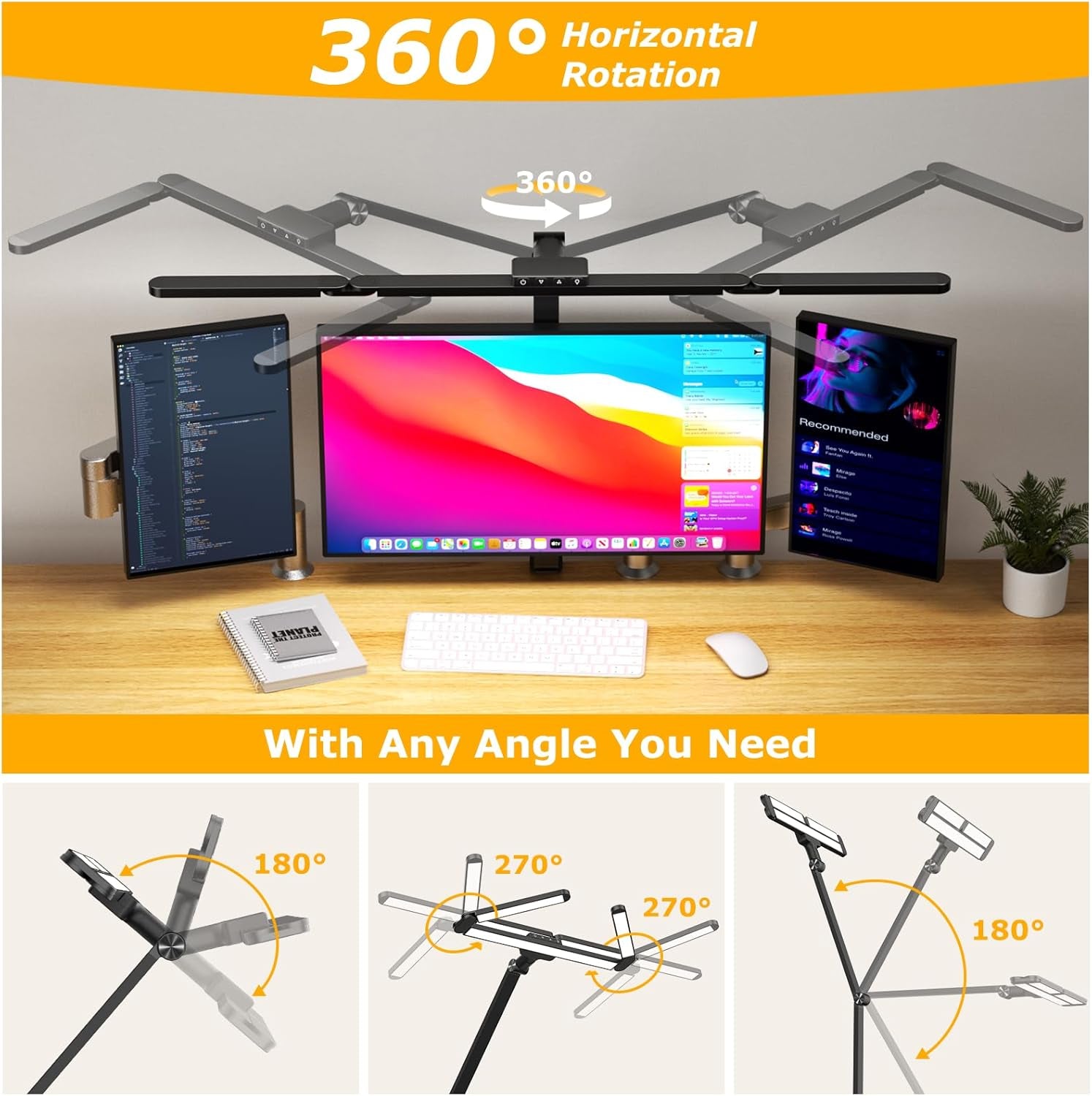 LED Desk Lamp With Clamp Stepless Dimming Home Office